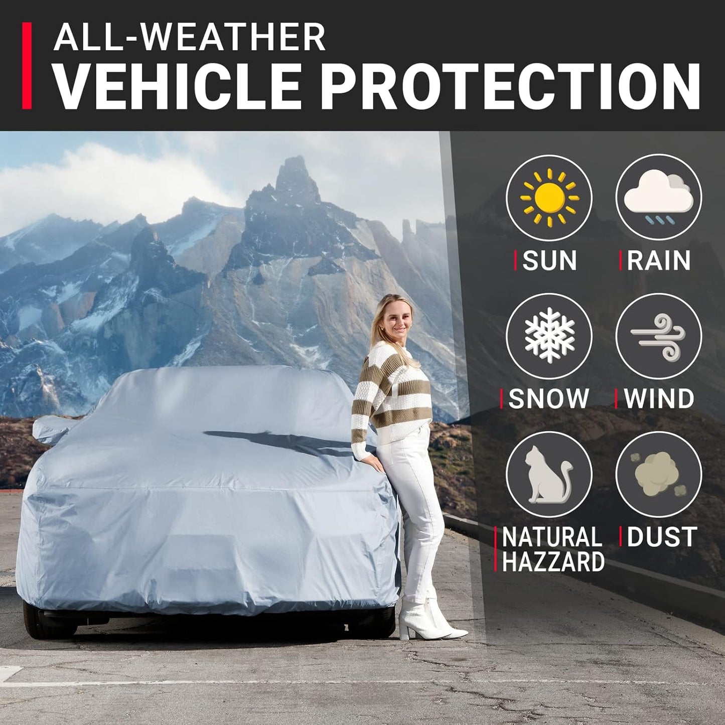 iCarCover Premium Car Cover for 2011-2017 Chevy Caprice Sedan Heavy Duty Waterproof All-Weather Automobiles Custom Fit Indoor Outdoor UV Snow Protection Covers with Straps and Bag