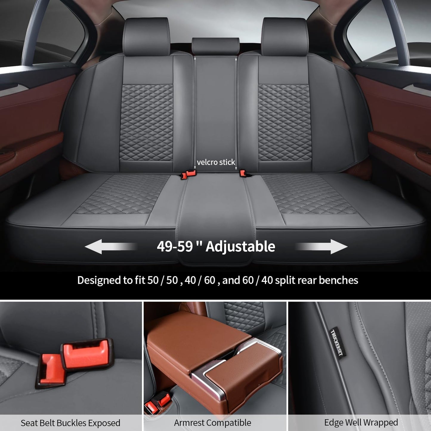 Car Seat Covers Full Set Leather Seat Covers Automotive Seat Covers Universal Car Seat Cover for Most Cars Gray