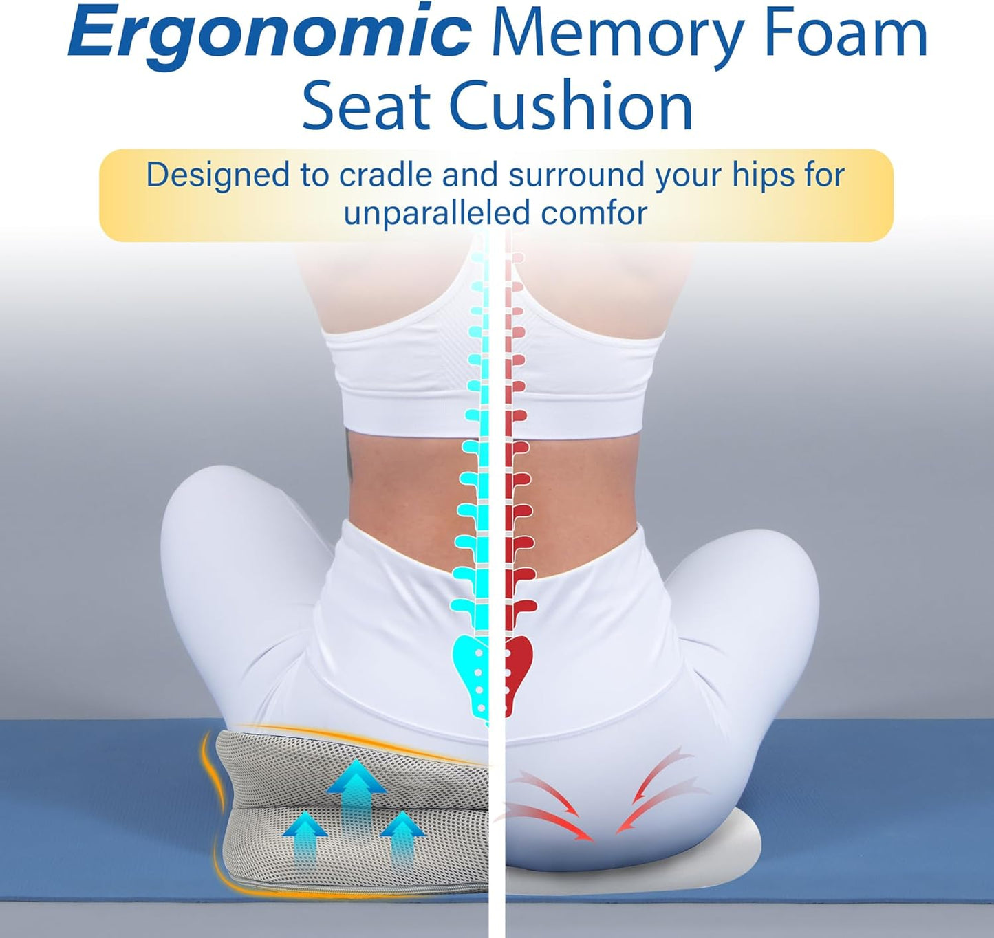 Car Seat Cushion, Ergonomic Memory Foam Car Cushion for Sciatica Pain Relief, Larger Driving Seat Pillow for Short Drivers on Long Drives - Butt Pillow for Truck, Office, Wheelchair - Large Black