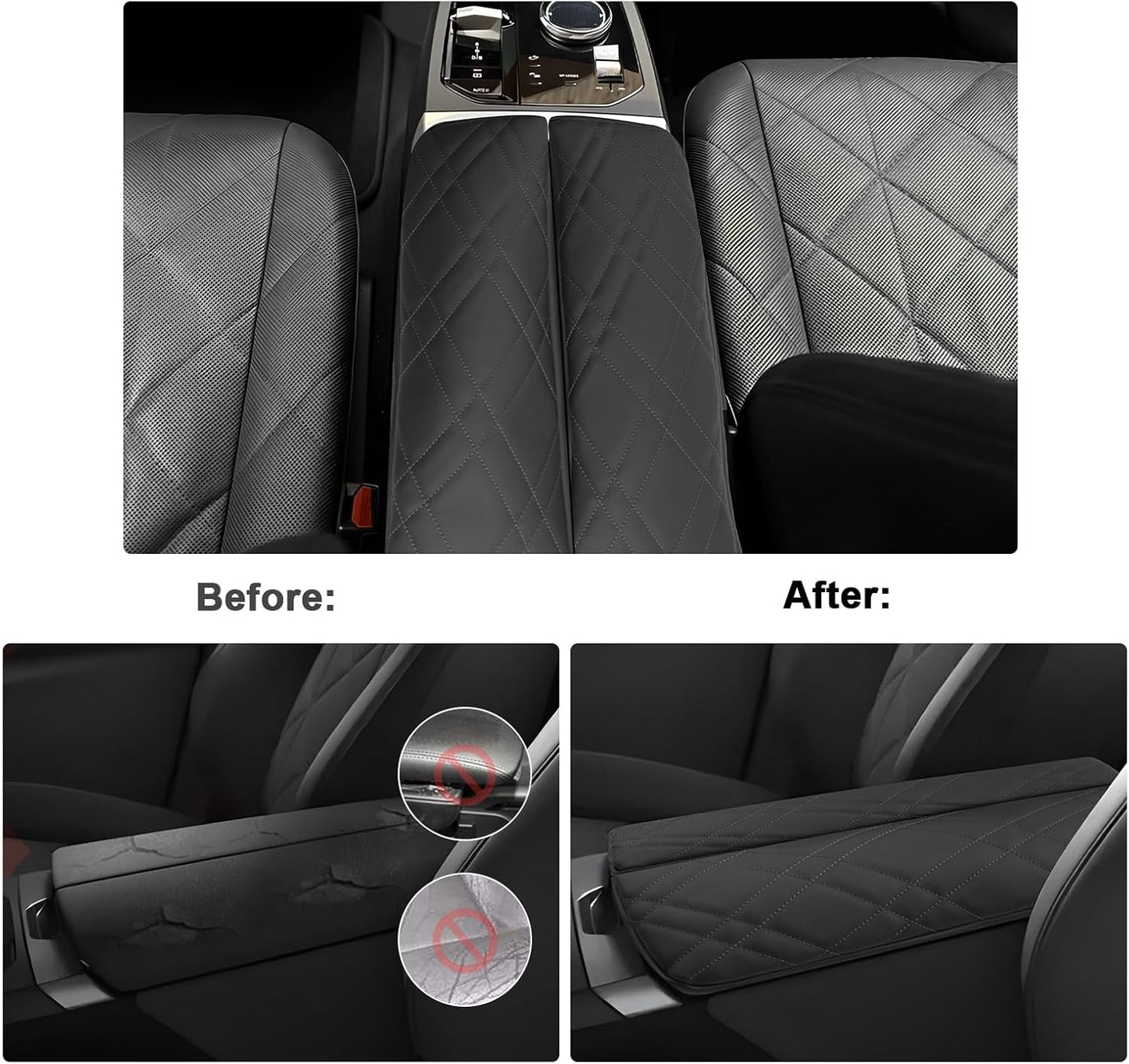 SXCY for 2022-2024 2025 BMW iX Armrest Cover [Add Pad] 2024 2025 iX Center Console Cover for 2024 2025 BMW iX Console Cover Pad 2022-2024 2025 iX Accessory (Black)