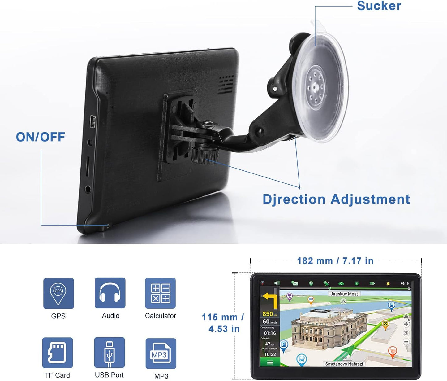 GPS Navigator for Car Truck RV - 7'' HD Touchscreen Navigation System, Latest 2025 Maps Free Lifetime Updates, Speed & Red Light Warning, Turn-by-Turn Voice Guidance, GPS Navigation for All Cars