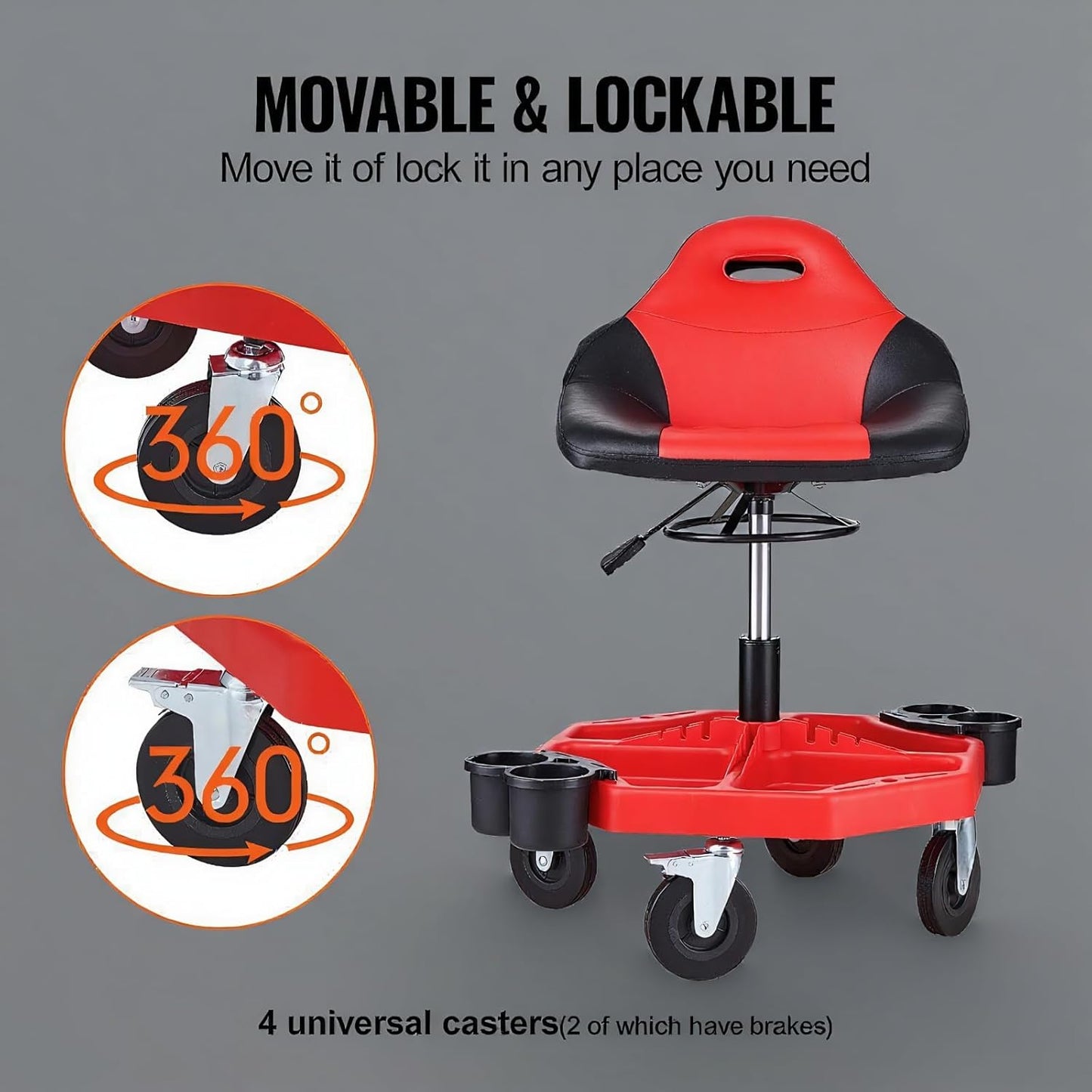 Rolling Garage Stool 300LBS Adjustable Mechanic Work Shop Seat w/Casters