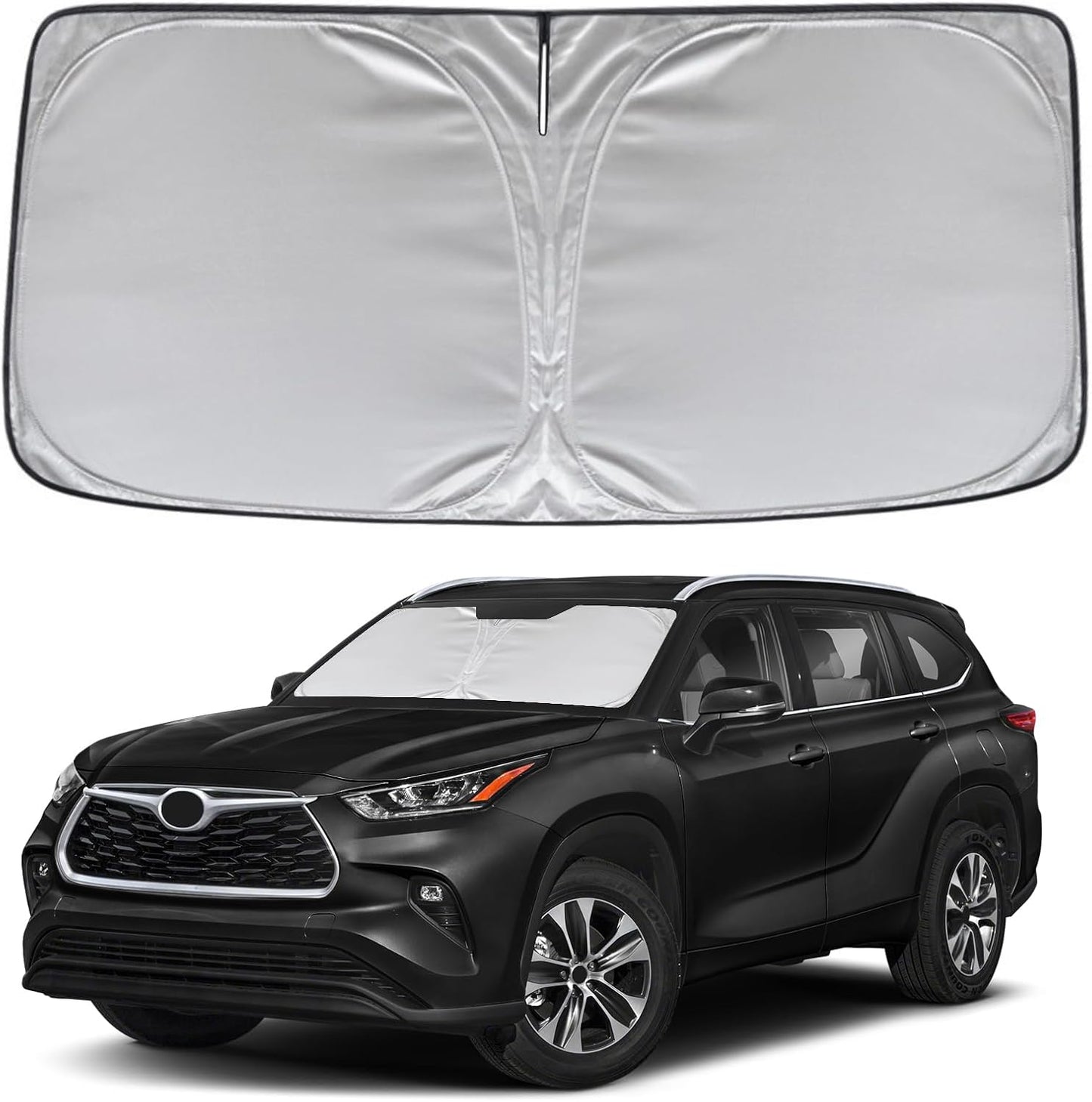 KAYZT Windshield Sun Shade for Toyota Highlander 2020-2025 2026 L LE XLE Limited Platinum Foldable Sunshade Front Window Custom Fit Accessories