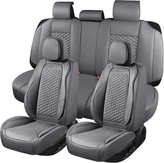 Car Seat Covers Full Set Leather Seat Covers Automotive Seat Covers Universal Car Seat Cover for Most Cars Gray