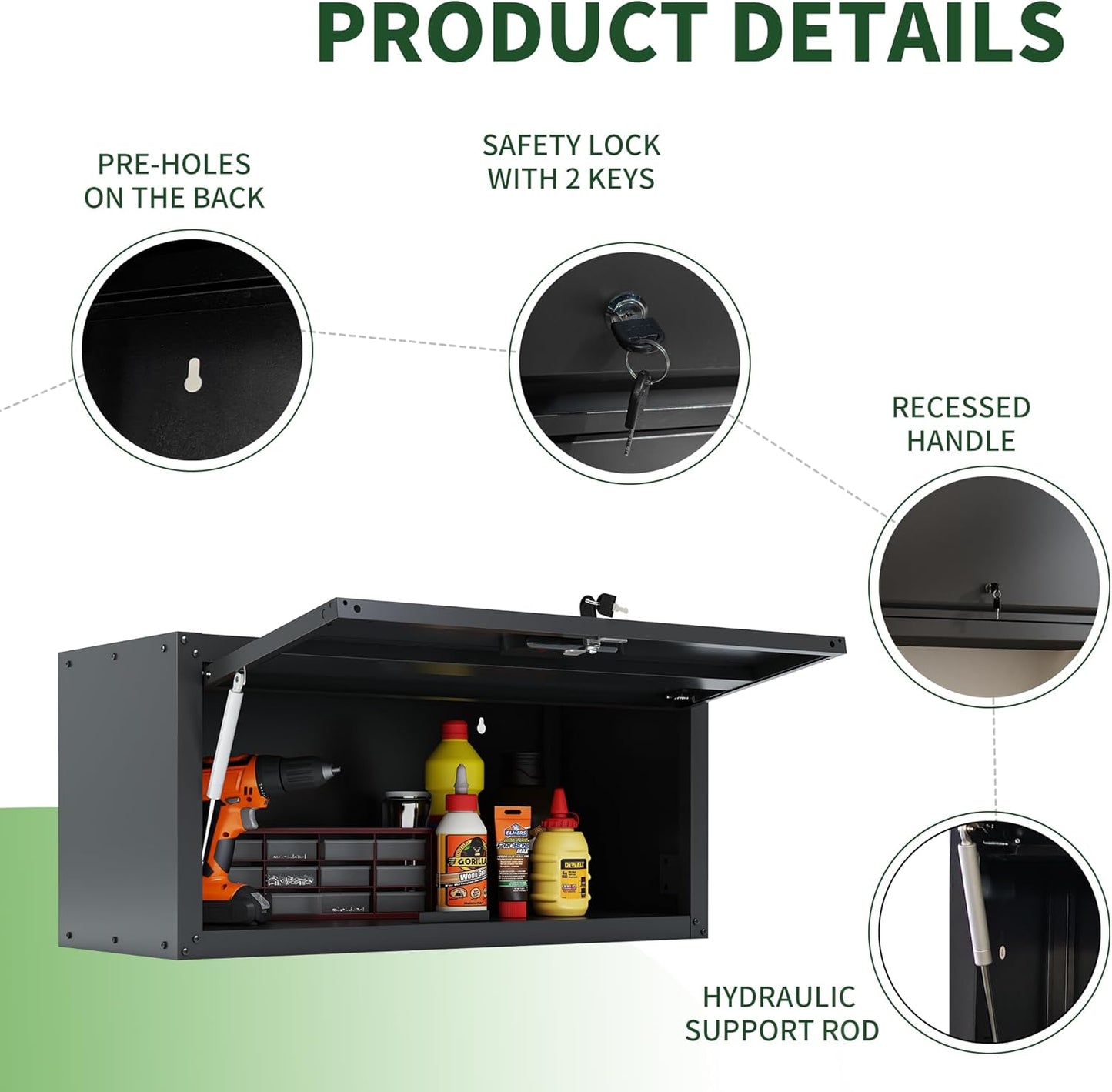 Metal Tool Cabinet,Garage Storage Cabinet System,Wall Cabinet & Locking Rolling Tool Cabinet with Doors and Adjustable Shelves,Steel Tool Cabinets for Home,Office (2 Pcs-StyleAA, Black)