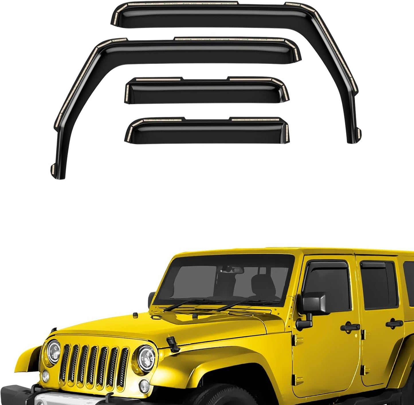Extra Durable Window Deflectors in-Channel Window Visors Rain Guards Fit for Jeep Wrangler JK 2007-2018, Sun Visors, Wind Vent for Shades, Exterior Car Accessories - 4pcs. AG0263