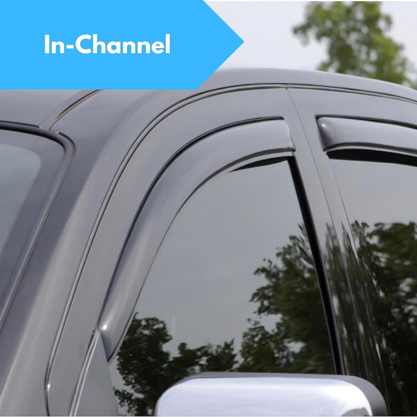 KPY Window Visor Compatible with Dodge Dakota Crew Cab 2000-2004, 4PC Rain Guard Side Window Vent Deflectors in-Channel Style, 2000 2001 2002 2003 2004