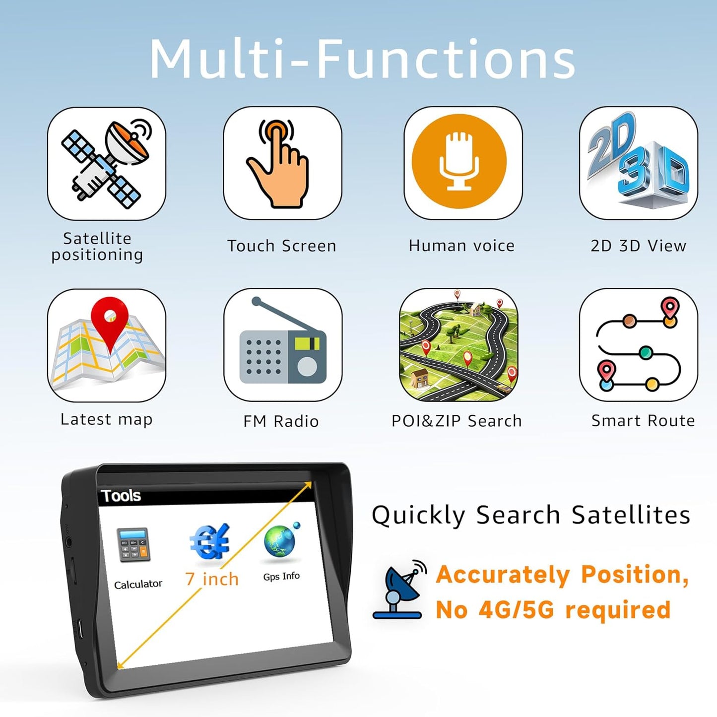 7-Inch GPS Navigator for Car Truck RV, 2025 Offline Maps with Lifetime Free Updates, Touchscreen Sat Nav, Voice Guidance, Speed & Traffic Alerts, Custom Truck Routing