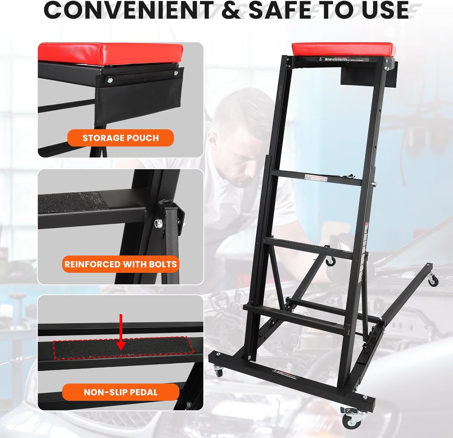 EASYBERG Foldable Topside Creeper, 400LBS Capacity Height Adjustable High Top Engine Creep for Truck Home Garage Workshop Repair Maintaince with Casters and Padder Deck