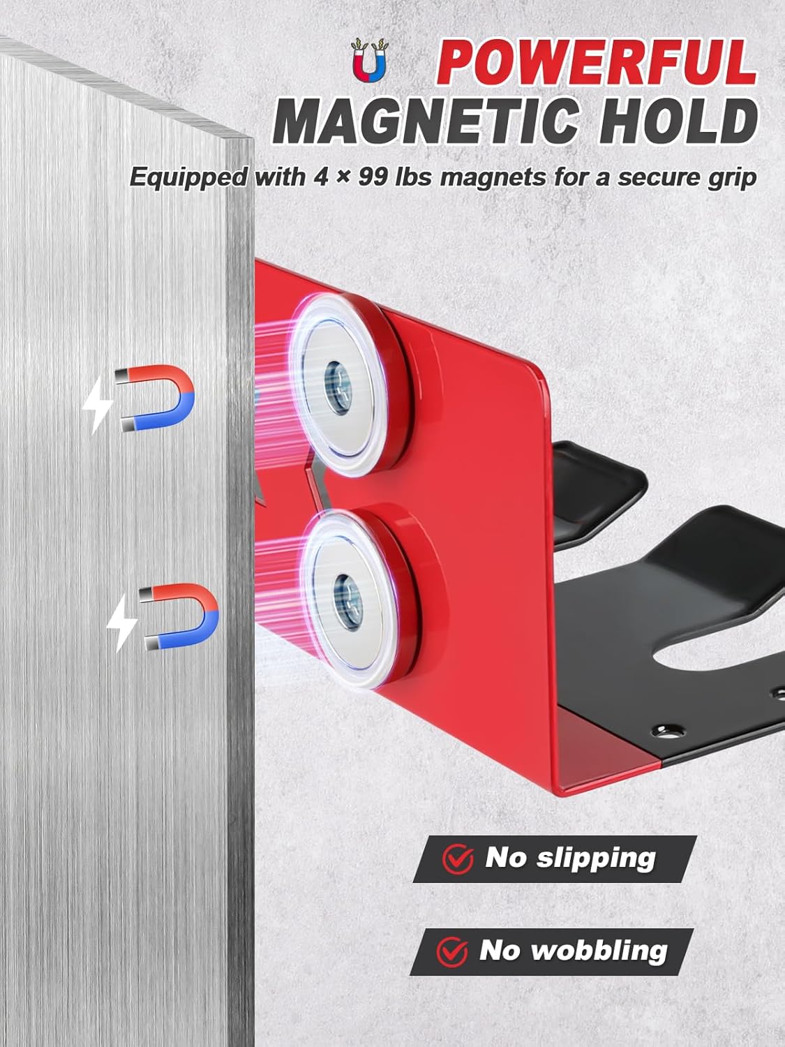 Paint Spray Gun Rack for Magnetic or Wall Mount, Holds 7 Gravity Feed Guns or 4 with Cups, Heavy-Duty Steel Paint Organizer with S-Hooks for Garage, Body Shop or Workshop, Red