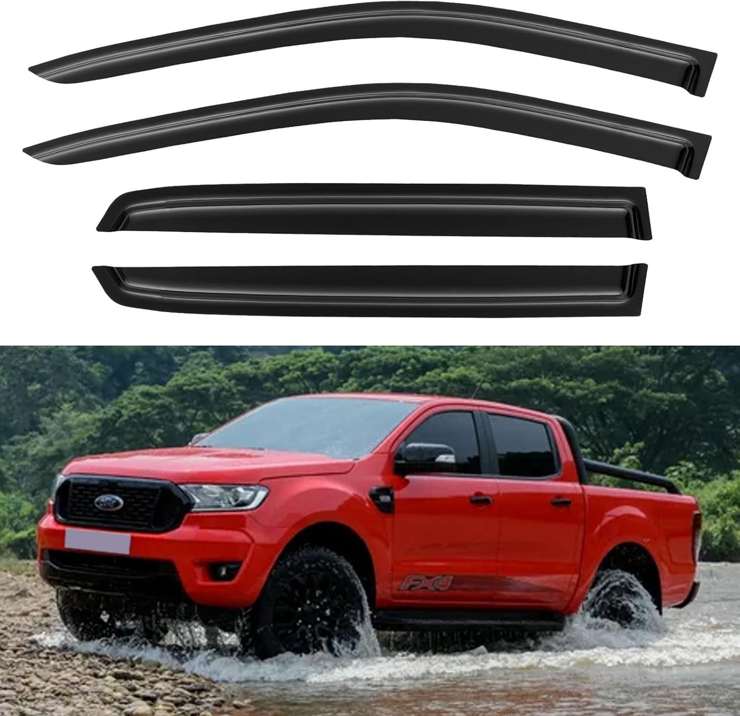 Window Visors Rain Guards for 2019 2020 2021 2022 2023 Ford Ranger Supercrew, Out-Channel Window Vent Wind Deflectors Visors Shades for 19-23 Ranger, for Full-Size Cabs