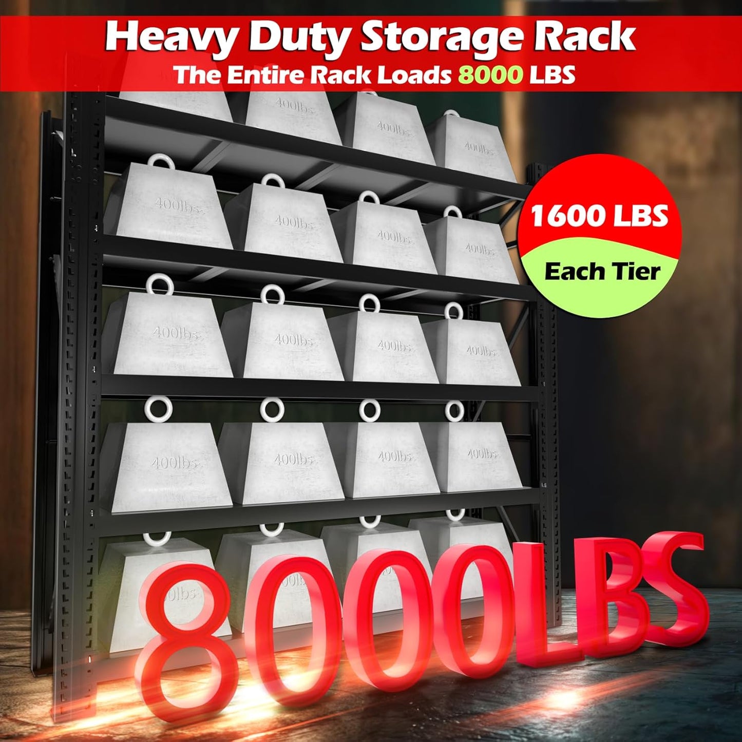 Garage Shelving Heavy Duty - 157" W Extra Large Metal Shelving Units and Storage for 16000lbs, 5 tier Adjustable Basement Storage Industrial Shelves Pallet Racking Organizer (157"W * 98.4"H * 23.6"D)