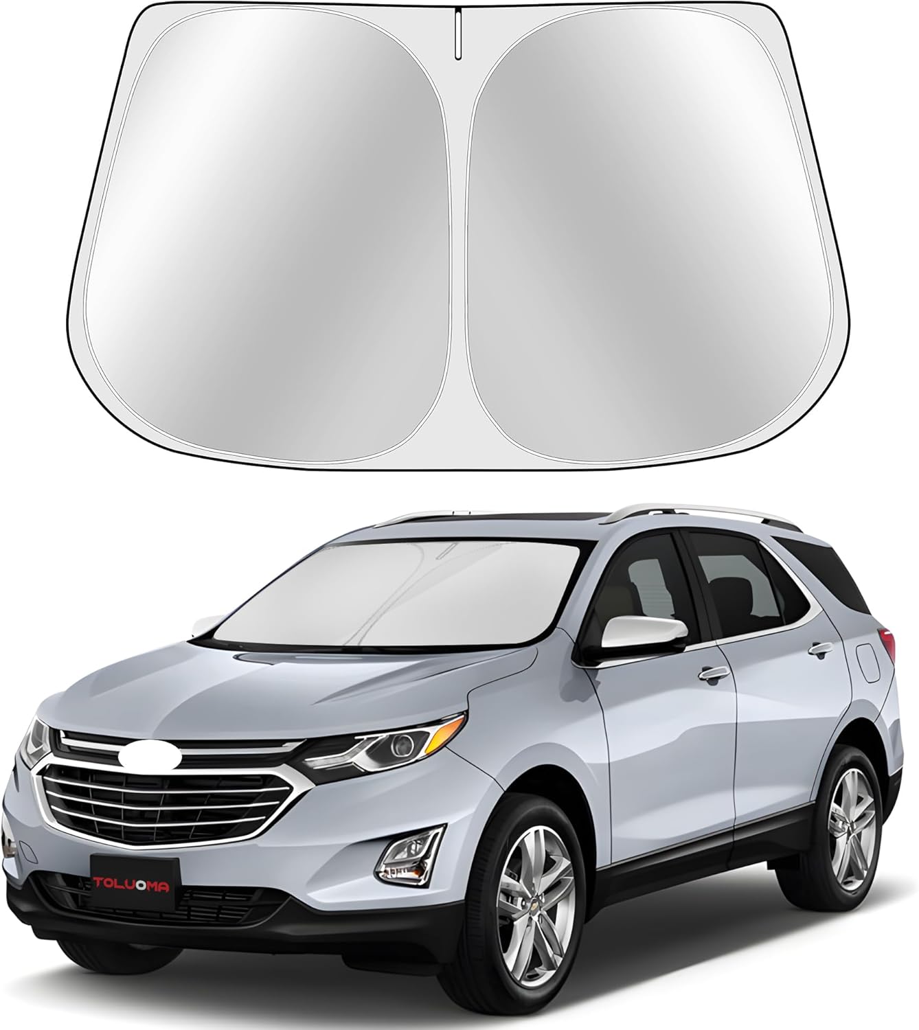 Custom Fit Windshield Sun Shade for Chevy Equinox 2018-2024 - Full Coverage, 210T Reflective Fabric, Double-Layer Design - Blocks 99% UV Rays, Keeps Car Cool, Easy to Install and Store
