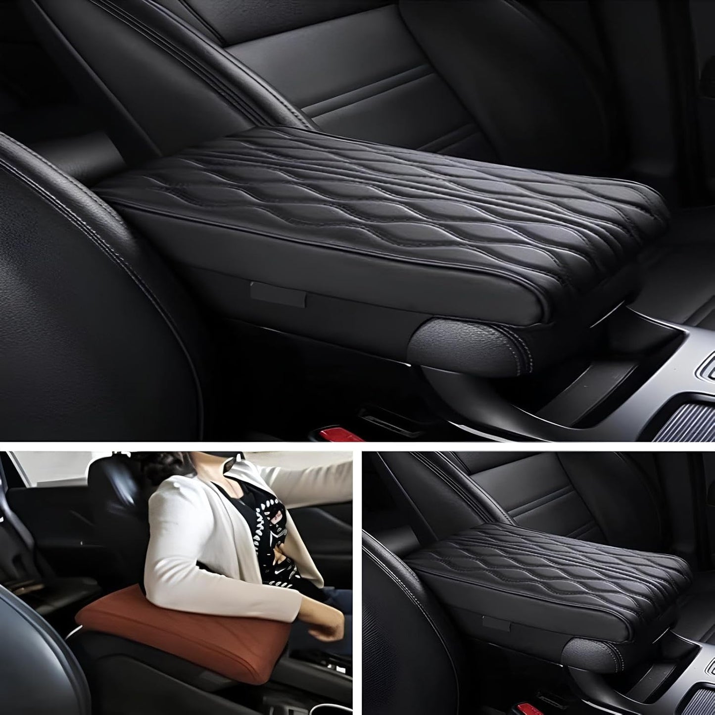 Leather Car Armrest Box Mat - 2023 New Waterproof Car Center Console Cover Mat, Universal Armrest Mat, Leather Car Armrest Cover for SUV/Truck/Vehicle (B-Beige)
