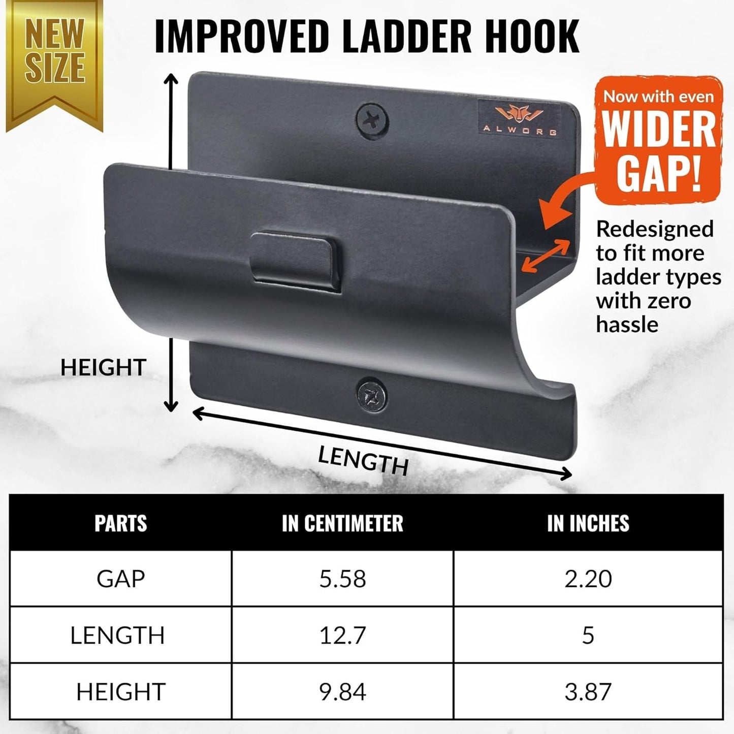 Ladder Hanger set of 2 For Garage Wall - Black Heavy Duty Utility Hook For Wall Mount Ladder Storage. Versatile Tool Holder To Maximize Space In Shed, Workshop, Garden, Hang Wheelbarrow, Folding Chair