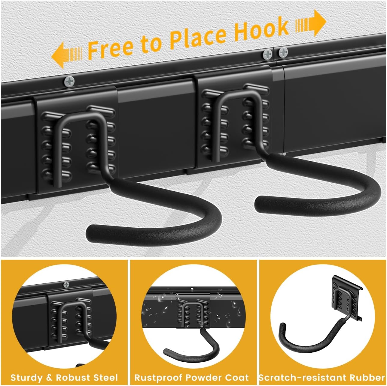 Bike Storage Rack 64Inch for 6 Bikes + 5 Helmets, Up to 500lbs, Heavy Duty Bike Hangers for Garage, Bike Hooks for Garage, Solid Steel Bicycle Storage, Bike Wall Mount, New Black