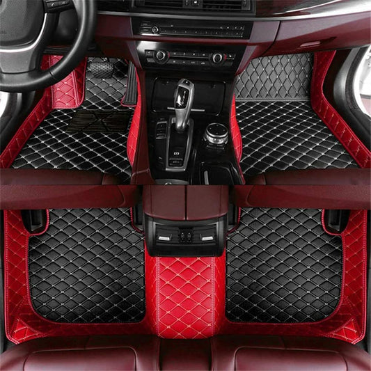 Add Personal Touch to Your Vehicle with IMEISH Customizable Logo Text Car Mats for 99% of vehiclesPads Protection Non-Slip Leather Floor Liners (Red Beige and Black Beige)