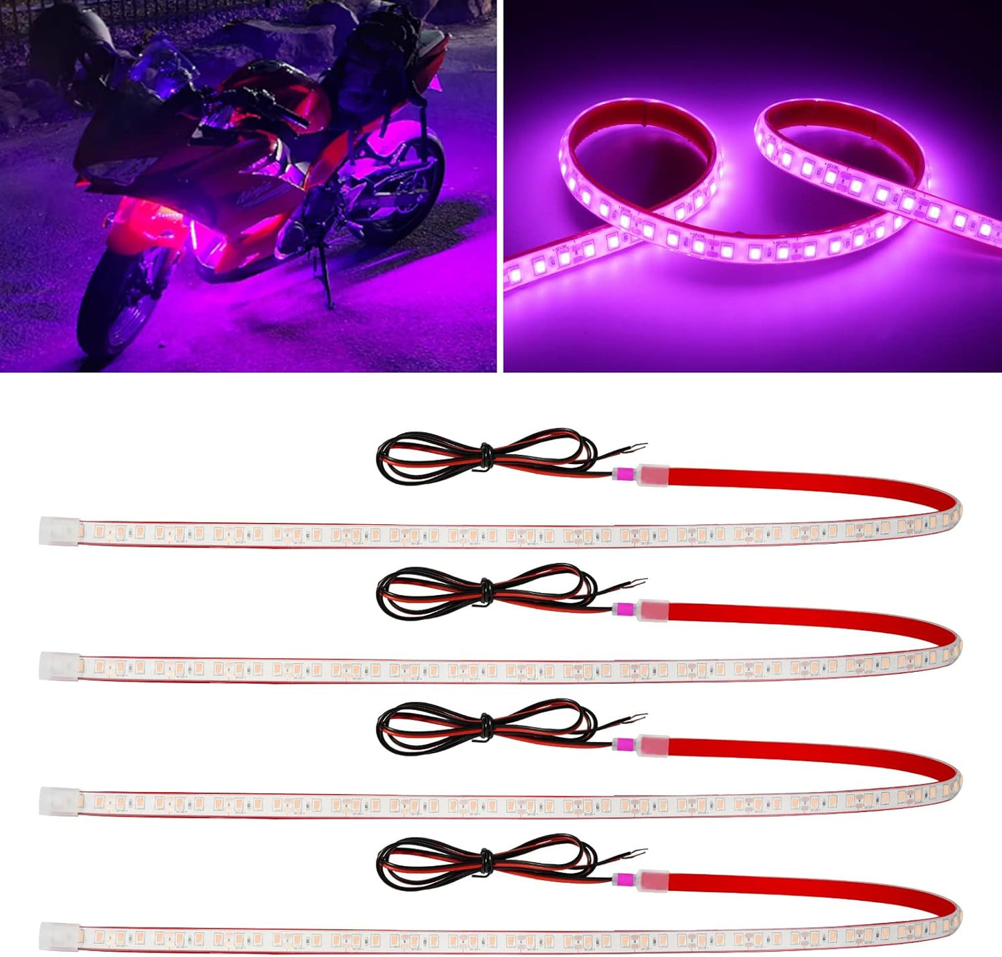Pink Led Strip Lights,24inch 12V Interior Light Strip IP68 Waterproof Cuttable for Car Motorcycles Boat Golf Cart Truck Cargo Home Decoration with Strong Nano Tape(4PCS)