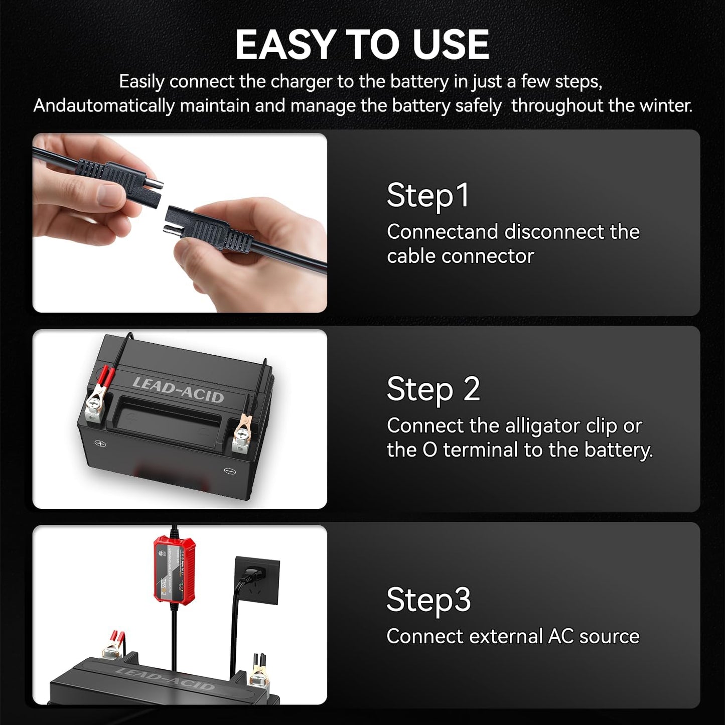 [4-Pack] FOVAL Fully Automatic Trickle Battery Charger, 1000mA 12V Smart Car Battery Charger, Battery Maintainer, Float Charger for Motorcycle Car Lawn Mower Boat ATV Cell Lead Acid Batteries