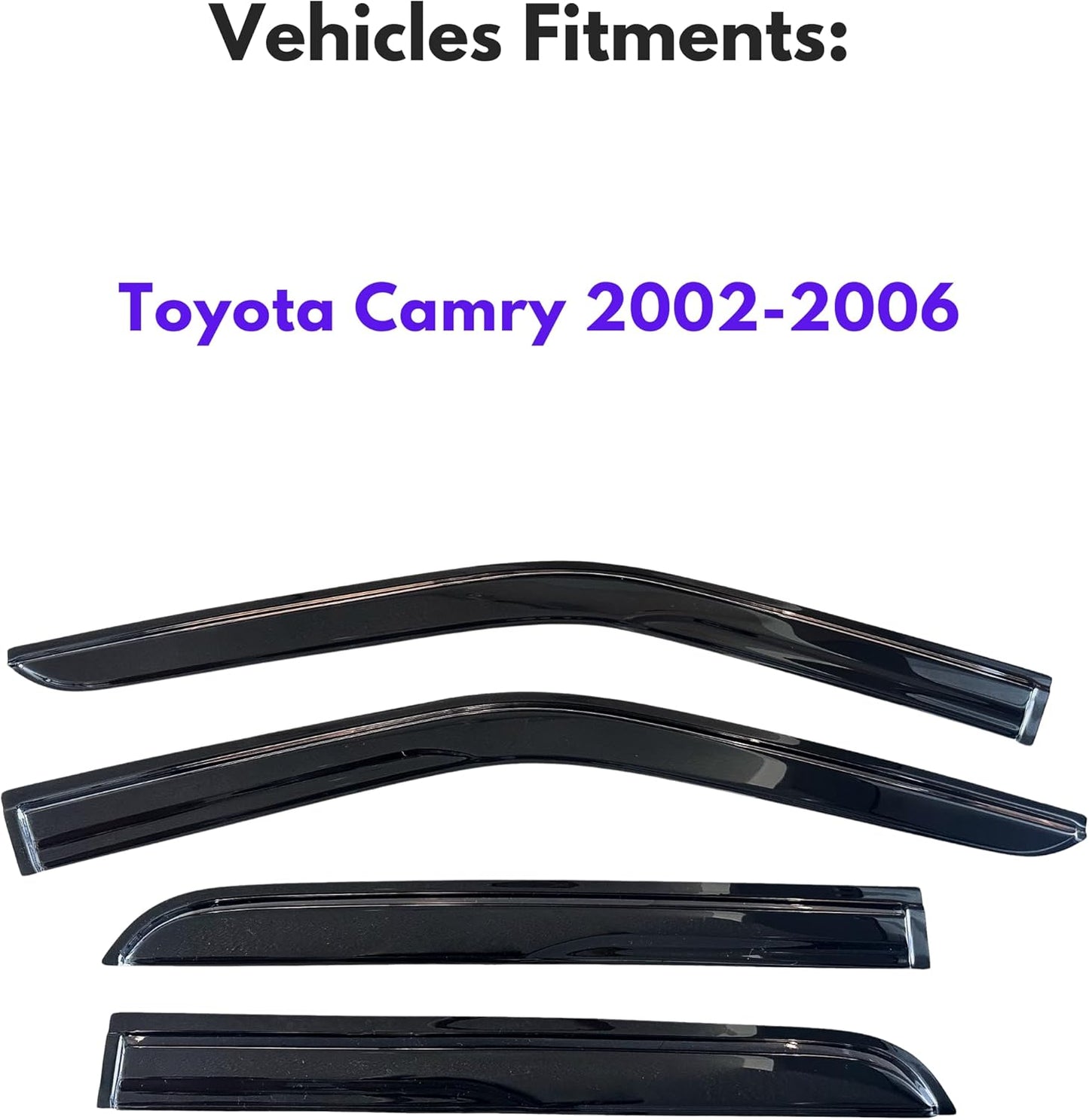 KPY Window Visor Compatible with Toyota Camry 2002-2006, 4PC Rain Guard Side Window Vent Deflectors Tape-On Mugen Style, 2002 2003 2004 2005 2006