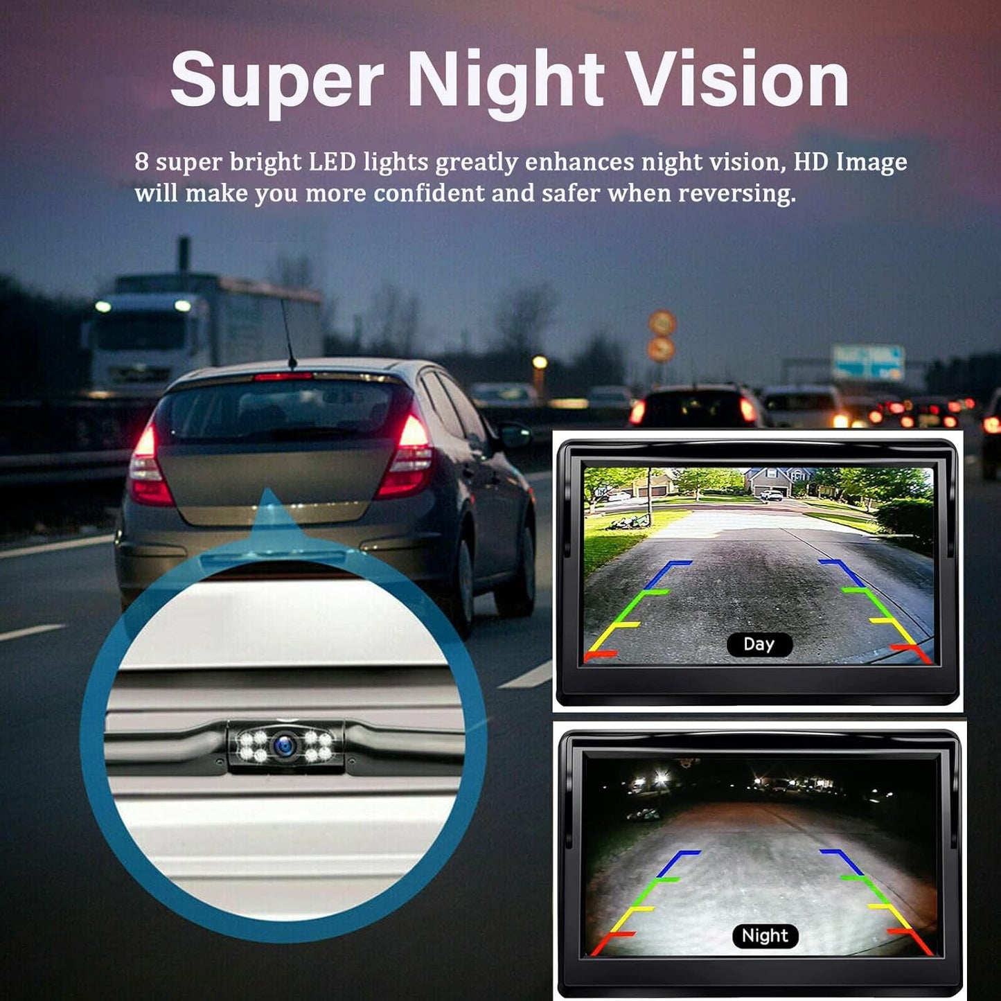 Kairiyard License Plate Backup Camera, Waterproof 170° View Rear View Reverse Camera Night Vision Back up Camera Systems for Cars Trucks Pickup SUVs Trailer