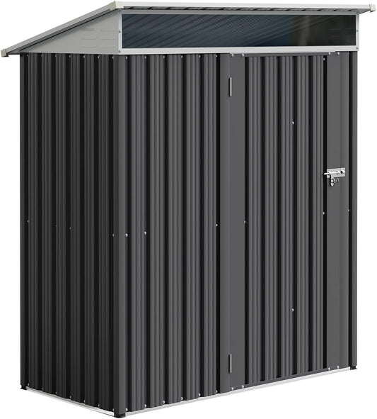 JYQAQA 5x3 FT Outdoor Garden Storage Shed, Waterproof Metal Garden Sheds with Window and Lockable Double Door, Weather Resistant Steel Tool Storage House Shed for Patio, Lawn Dark Gray