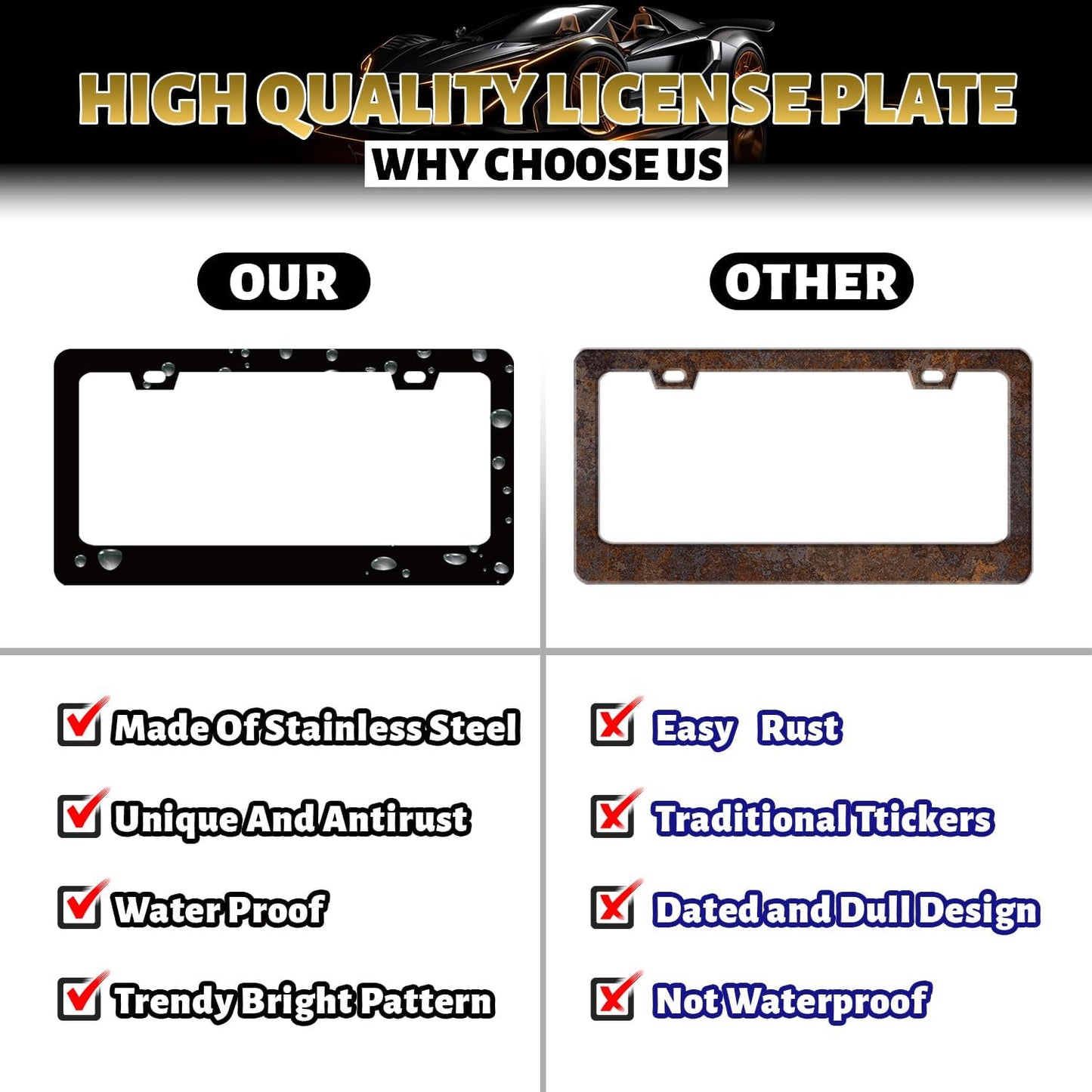 Brown Leopard License Plate Frame Animals License Plate Holder Stainless Steel Colorful Car Accessories Decoration 6.3"X12.3" with 2 Holes Screws