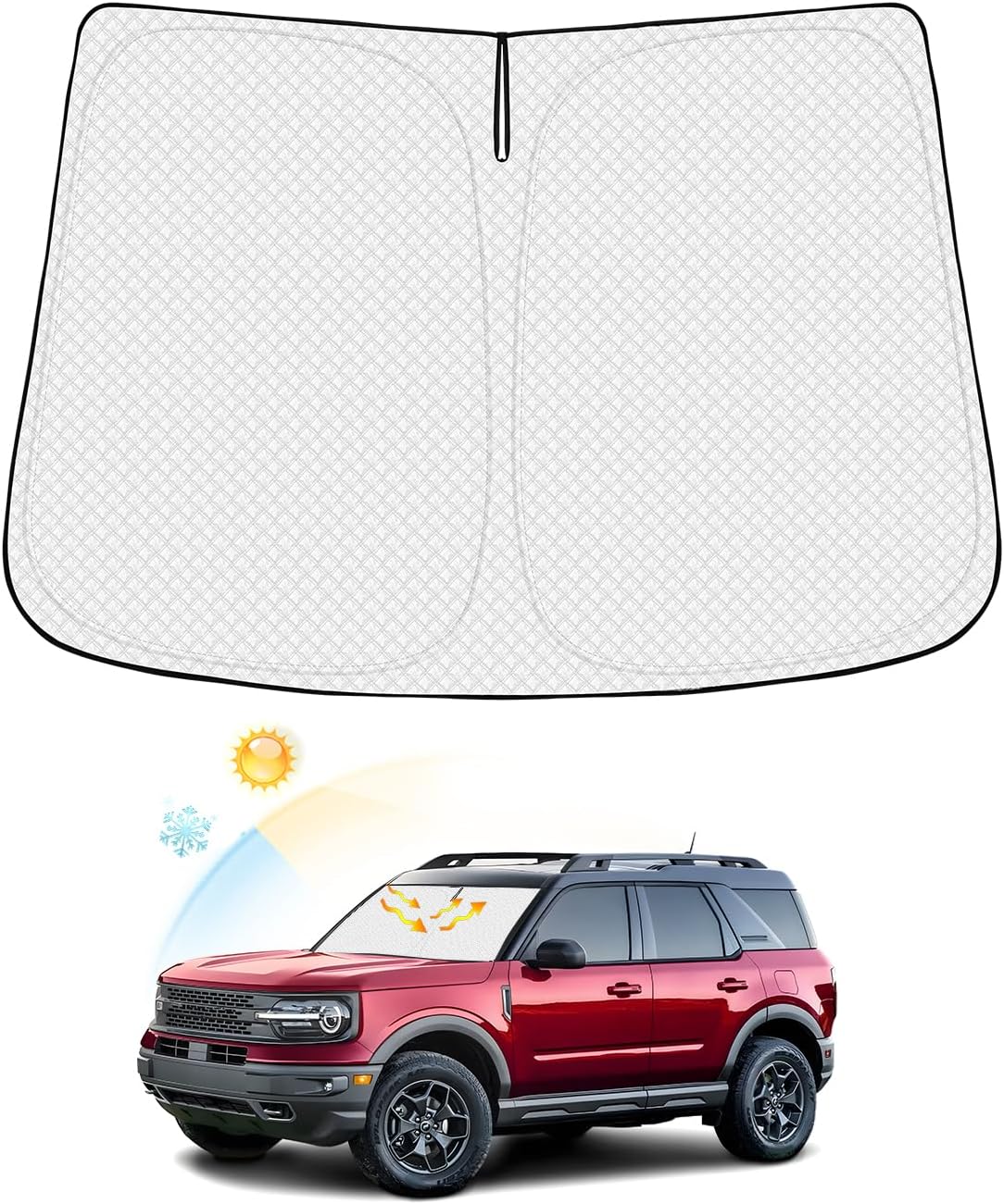 Windshield Sun Shade for Ford Bronco Sport 2021-2025 2026 Thicken 6-Layer Foldable Front Window Sunshade Sun Visor Protector Block UV Rays Keep Vehicle Cool
