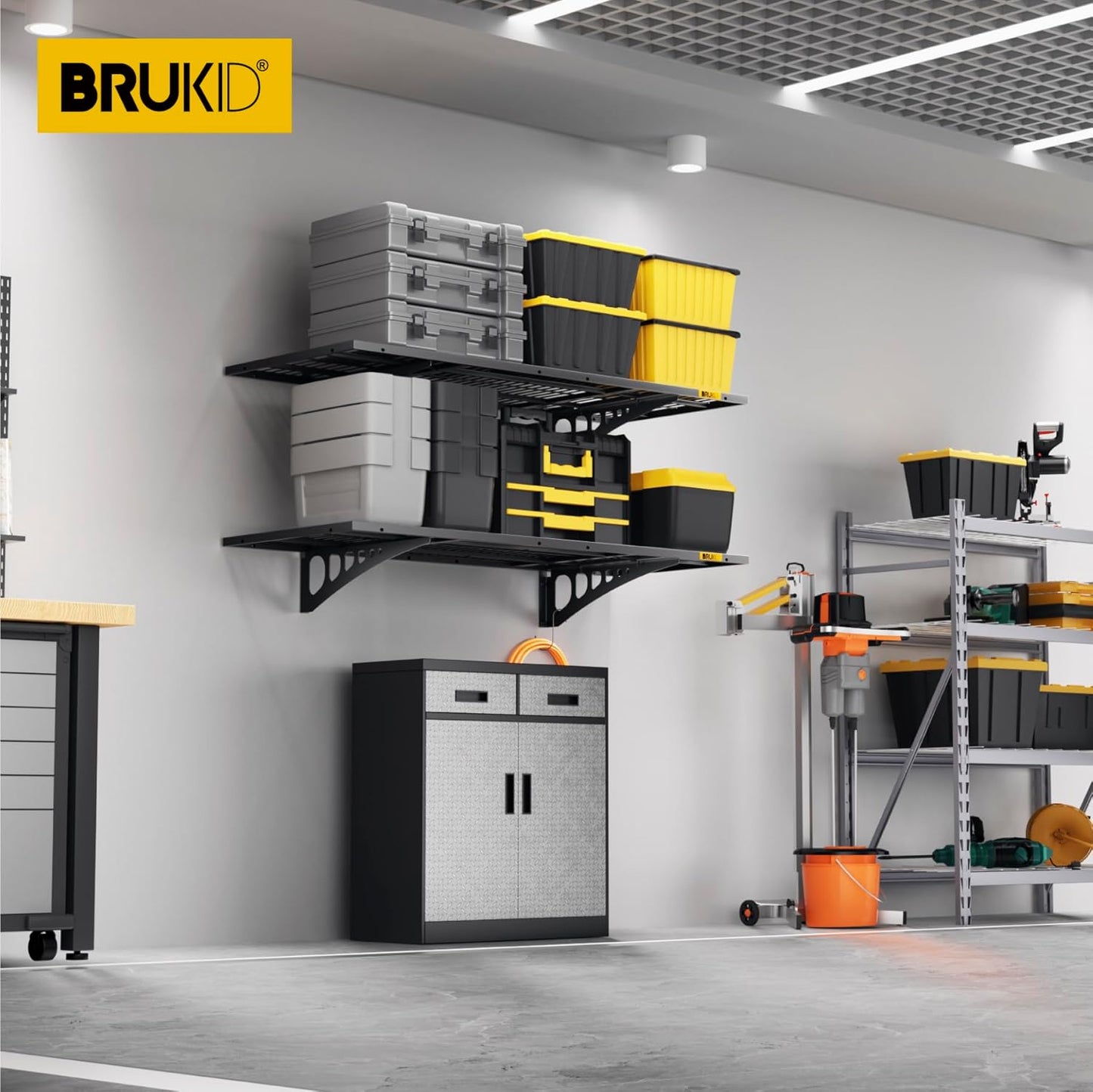 1.64x4ft Adjustable Rail Wall Garage Storage Shelf, for Tool Room, Storage Room, Store Supermarket Wall Storage Shelving Rack (2 Pack-Black)