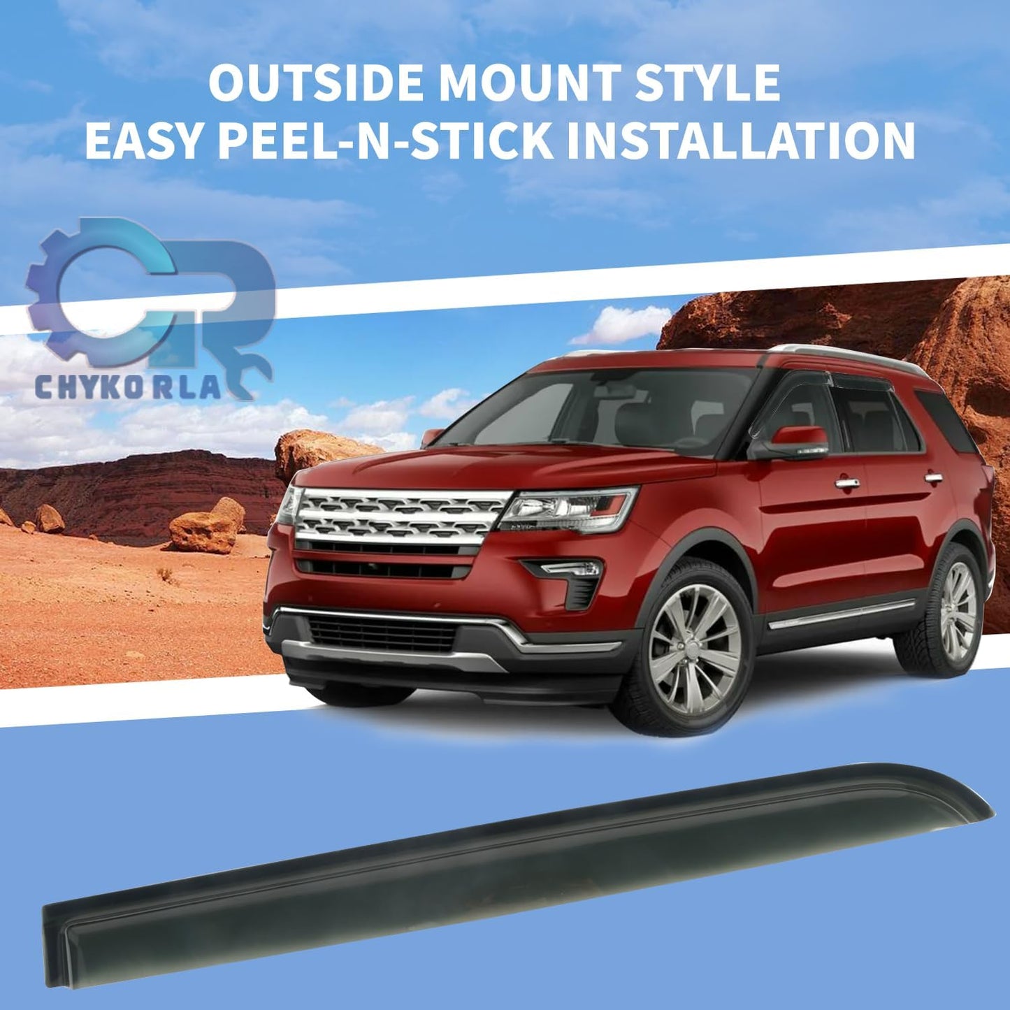 4PCS Rain Guards Window Visor Fit for 2011-2019 Ford Explorer, Tape-on Wind Deflector Shade, Outside Mount Vent Visor Shields, Smoke Tinted, 2012 2013 2014 2015 2016 2017 2018