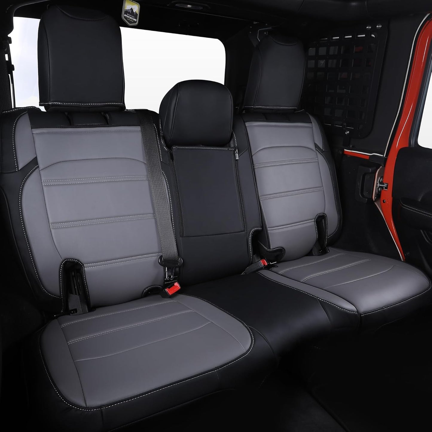 Car Seat Covers Full Set Custom Fit for Jeep Wrangler JL 2 Door 2018 2019 2020 2021 2022 2023 2024 Sport, Sport S,Willys, Rubicon, Rubicon X, Durable Faux Leather, Waterproof (Black+Gray)