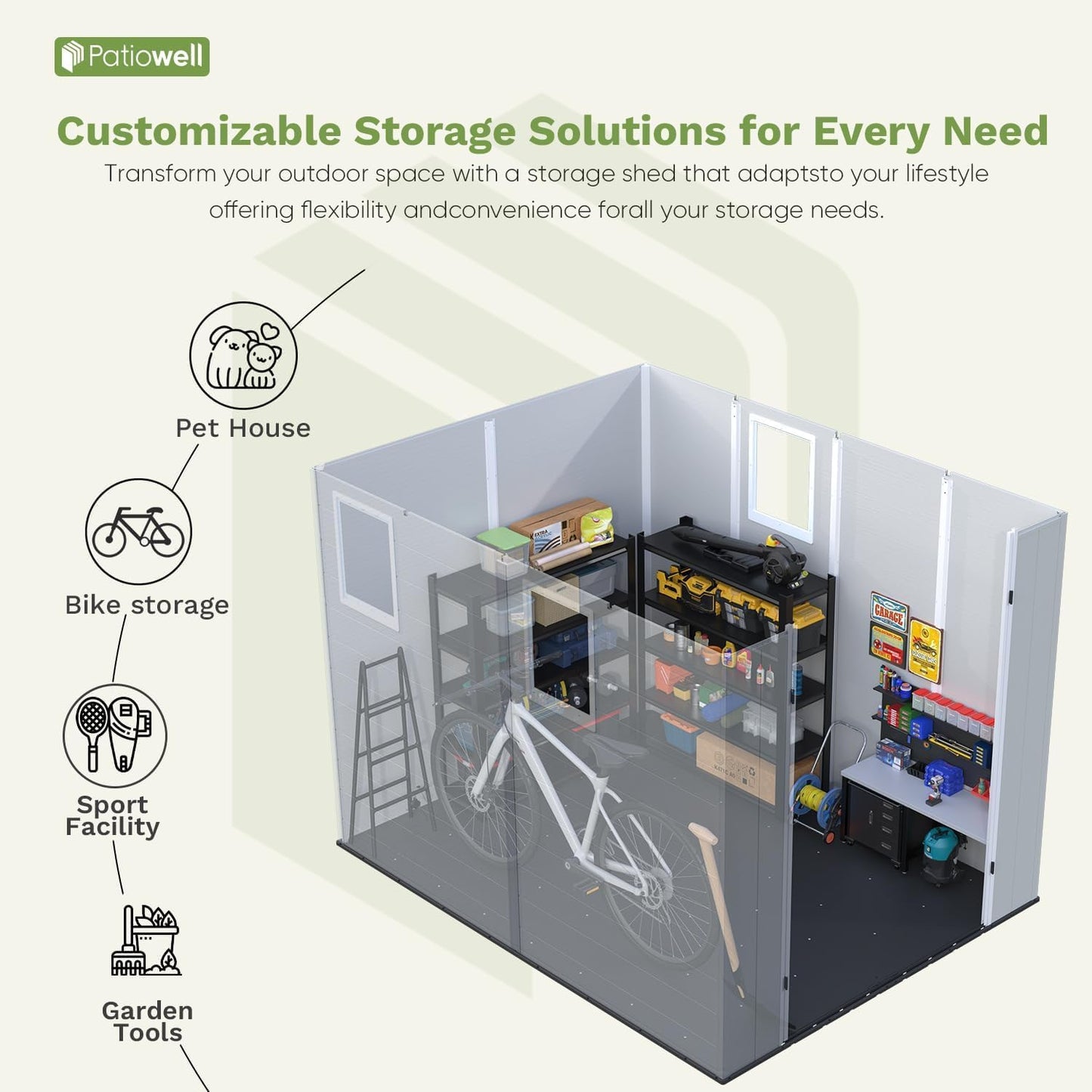 Patiowell 6x8 FT Outdoor Storage Shed with Floor - Resin Tool Shed with Lockable Door & 2 Windows, Easy Assembly for Garden, Backyard, Lawn Equipment, Light Gray