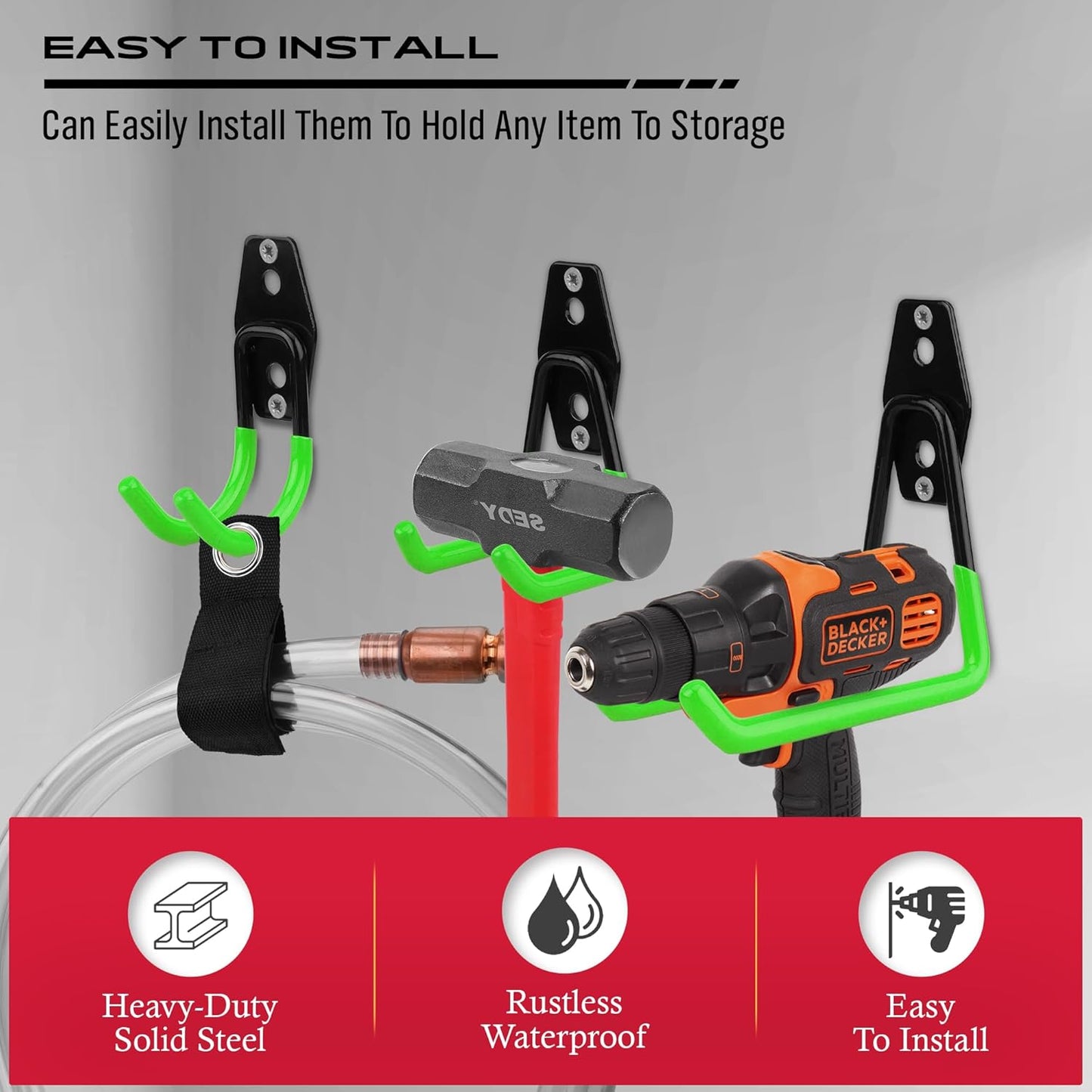 Garage Tool Storage Wall Hook Assortment Set: 15PCS Heavy Duty Large Hanger Garden Tool Organizer Ladder Bike Rack Yard Tool Holder Shed Shovel Metal Screw Organization Bicycle Steel Bracket