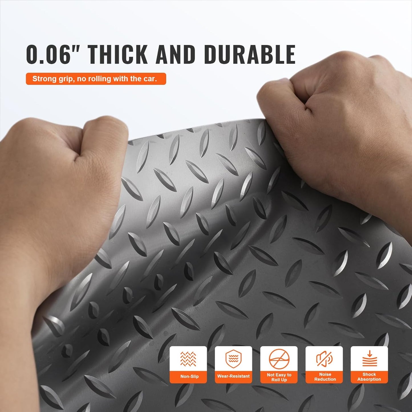 VEVOR Floor Mat, 13 x 4.9 FT PVC Flooring Roll, Non-Slip Diamond Texture, 64.58 sq.ft Covering Space, Garage Mats for Under Cars, Gyms, Boats, Car Trailer, Silver