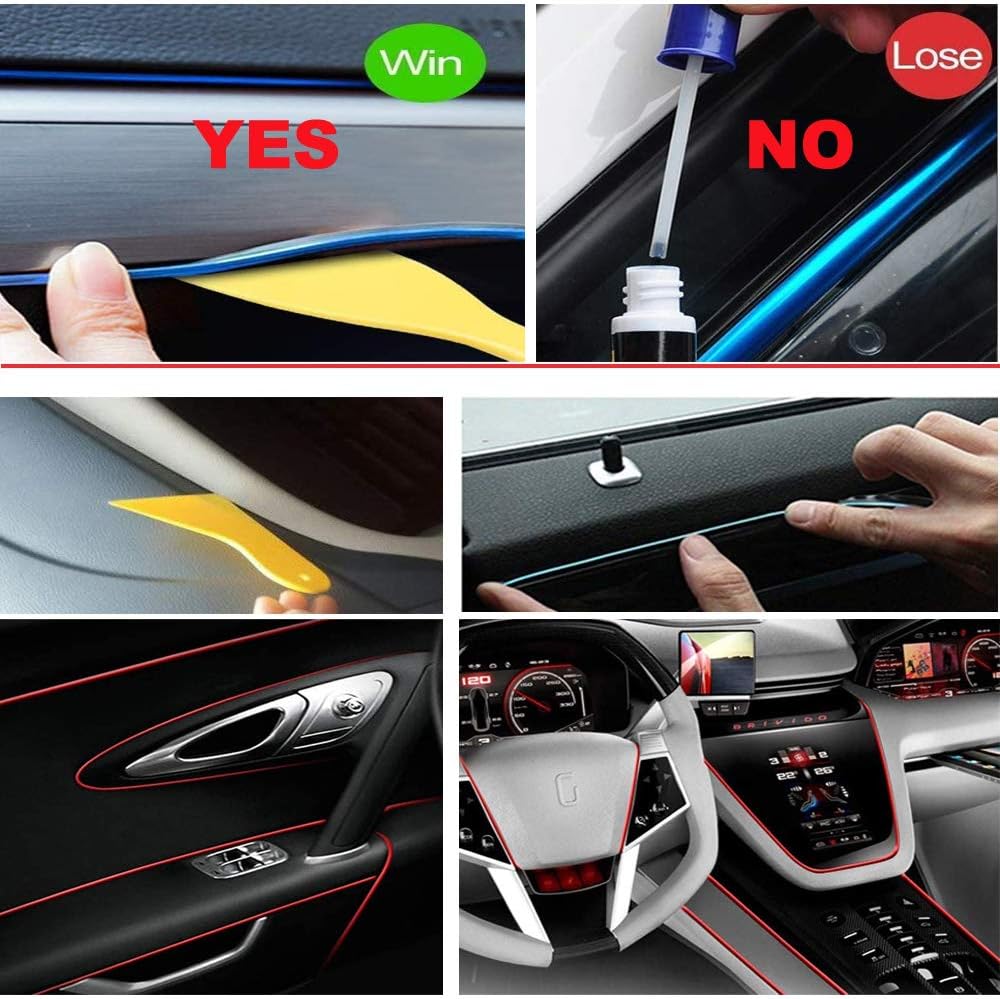 El Wire Red Interior Car LED Strip Lights, 5M Neon Wire USB 5V with Fuse Protection for Automotive Interior Decoration, with 6mm Sewing Edge