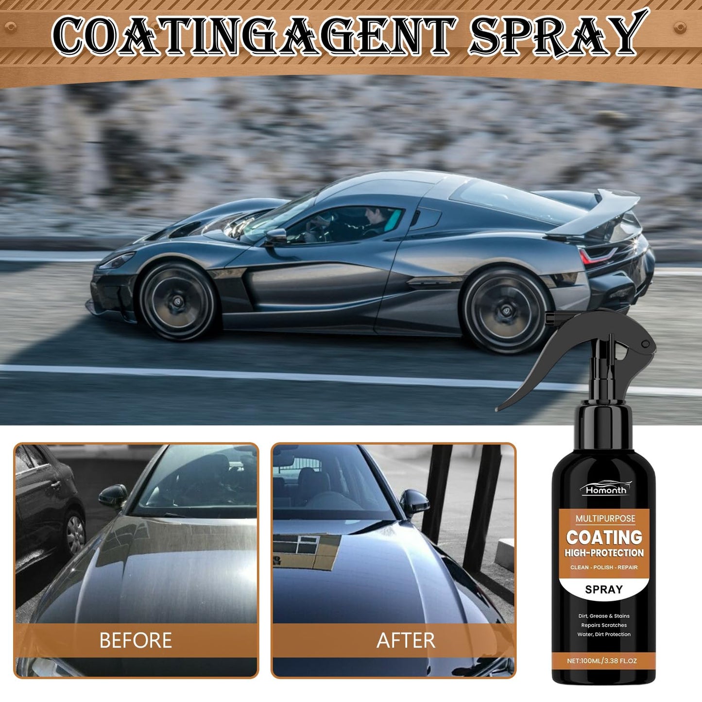 Nexa Turbo Shine Spray,Nexa Car Scratch Remover,Turbo Shine Nexa 3 in 1 High Protection Quick Car Coating Spray(1Pcs)