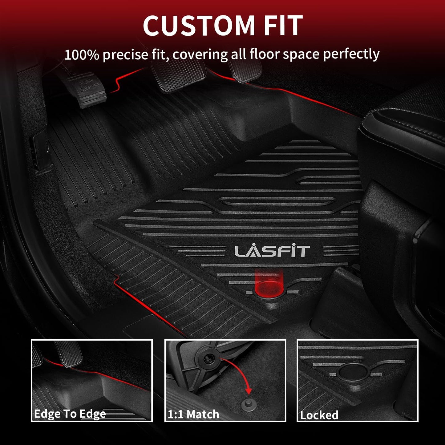 LASFIT Floor Mats for Ford F-150 2015-2025 | F150 Lightning 2022-2025 SuperCrew (Rear w/o Fold Flat Storage) Carpet Floor All Weather Protector TPE Truck Liners- 1st & 2nd Row, 3pcs Black