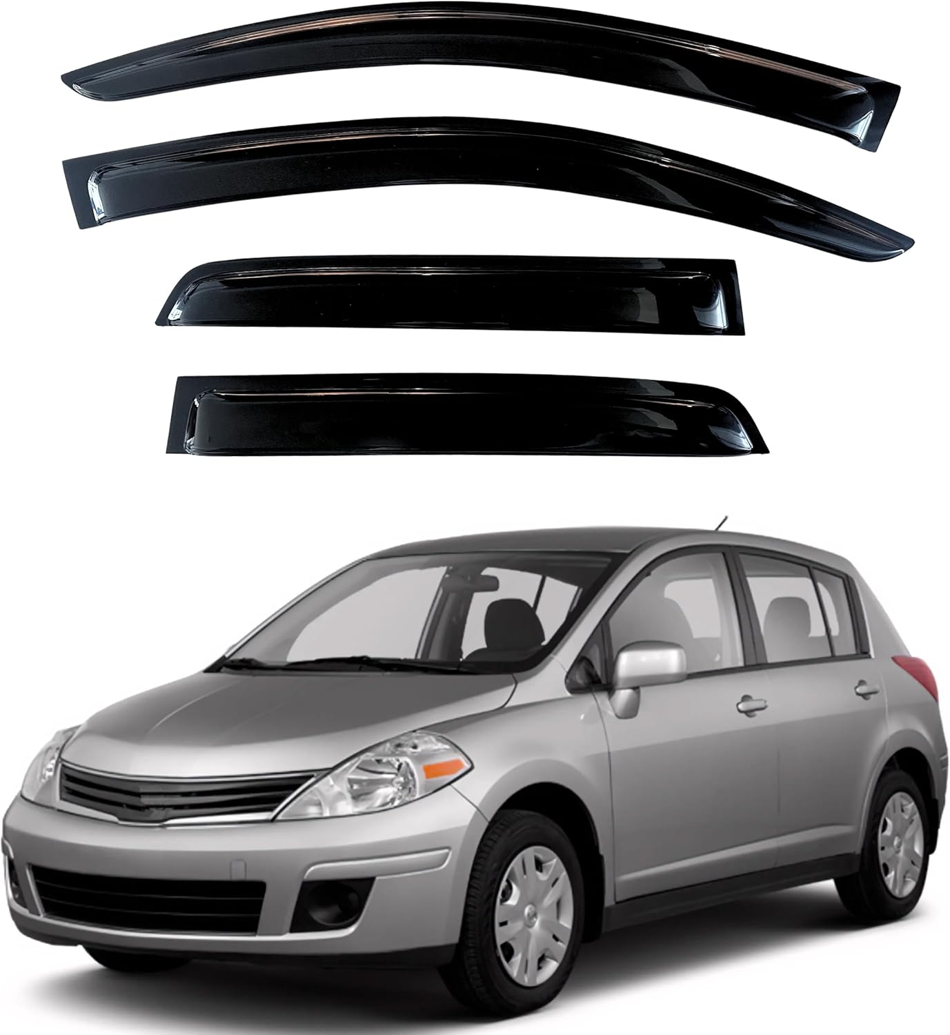 KPY Window Visor Compatible with Nissan Versa Sedan 2007-2011, Nissan Versa Hatchback 2007-2012, 4PC Rain Guard Side Window Vent Deflectors Tape-On Style, 2007 2008 2009 2010 2011 2012