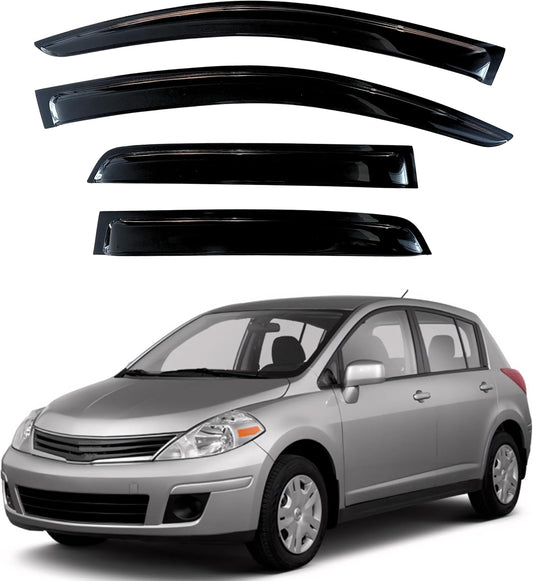 KPY Window Visor Compatible with Nissan Versa Sedan 2007-2011, Nissan Versa Hatchback 2007-2012, 4PC Rain Guard Side Window Vent Deflectors Tape-On Style, 2007 2008 2009 2010 2011 2012