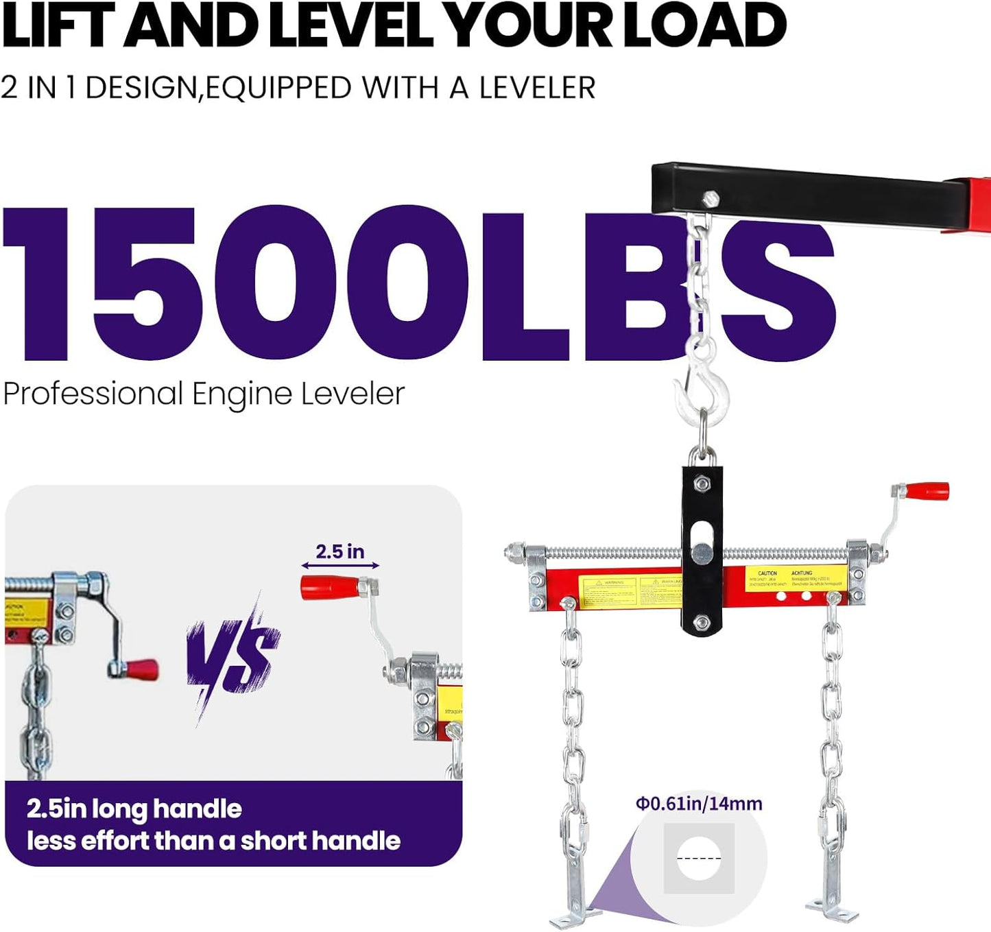 RQR Engine Hoist 2 Ton, Hydraulic Cherry Picker Engine Lift Crane with Leveler, Foldable Shop Crane with Adjustable Boom & 6 Caster Wheels, Heavy Duty Motor Hoist for Garage Engine Jack Lifting