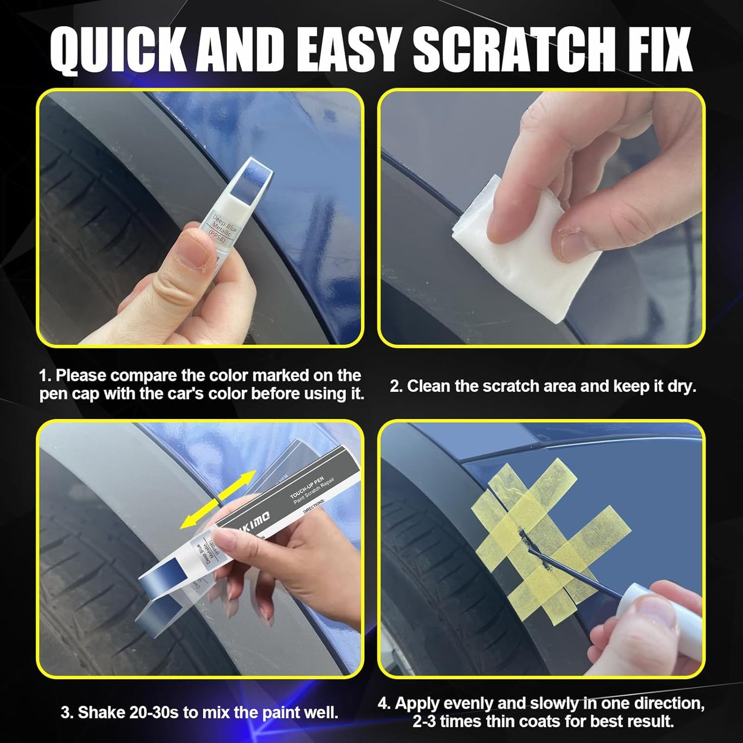 KIKIMO for Tesla Touch Up Paint(Midnight Silver Metallic(PMNG)), Car Paint Repair Kit for Tesla Model Y/3/S/X, 2 In 1 Scratches Repair with Pen Tip and Brush, Color-Matched for Quick & Easy Fix