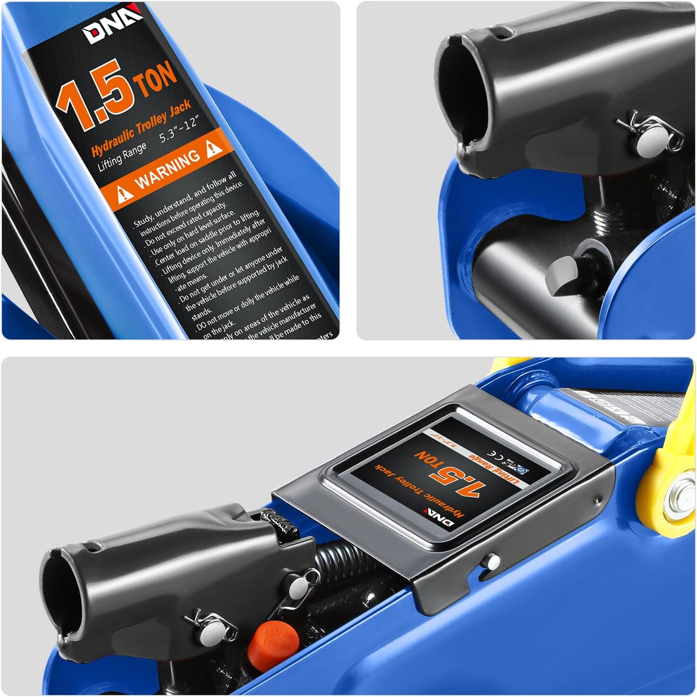 DNA MOTORING Low Profile Hydraulic Trolley Service/Floor Jack, 1.5 Ton (3000 lbs) Capacity, Lifting Range 5.3"-12",Blue,TOOLS-00327