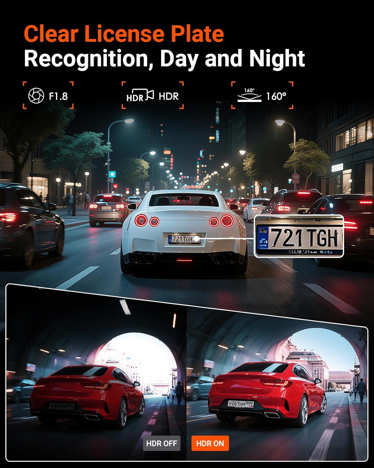 Vantrue E1 Lite 1080P WiFi Mini Dash Cam with GPS and Speed, Free App, Voice Control Detachable Dash Camera, 24 Hours Parking Mode, Night Vision, Motion Detection, Loop Recording, Support 512GB Max