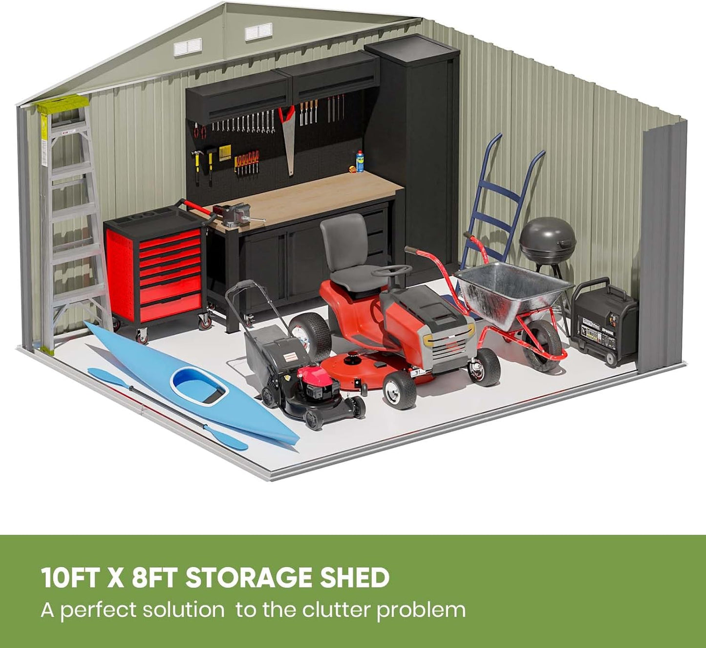 Patiowell 10 x 8 FT Outdoor Storage Shed, Large Garden Tool Metal Shed with Sloping Roof and Double Lockable Door, Outdoor Shed for Backyard Garden Patio Lawn,Grey