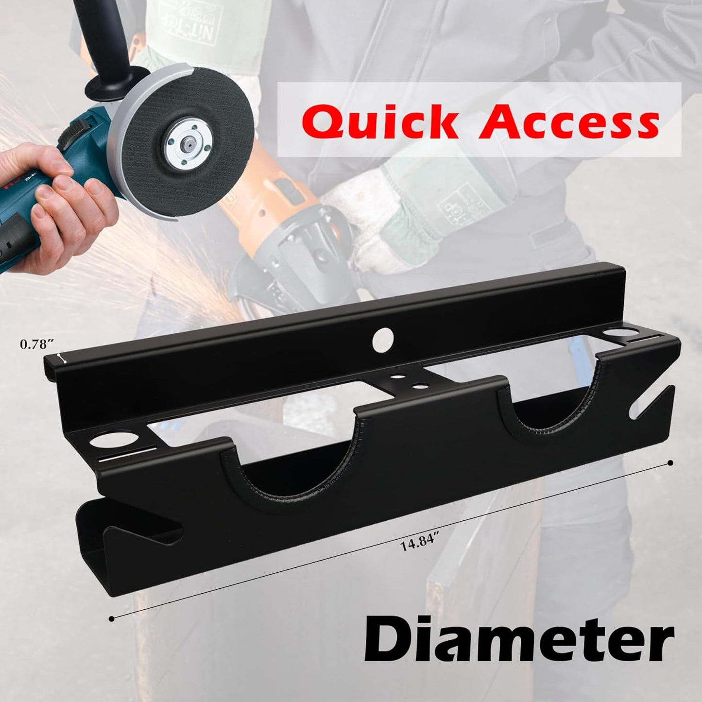 MUTUACTOR Power Tool Organizer,Heavy Duty 2 Bay Angle Grinder Stand Storage Rack,Quick Access Angle Grinder Rack,Anti-slip Power Tool Holder with Cord Hanger for Cutters Polishers Garage and Workspace