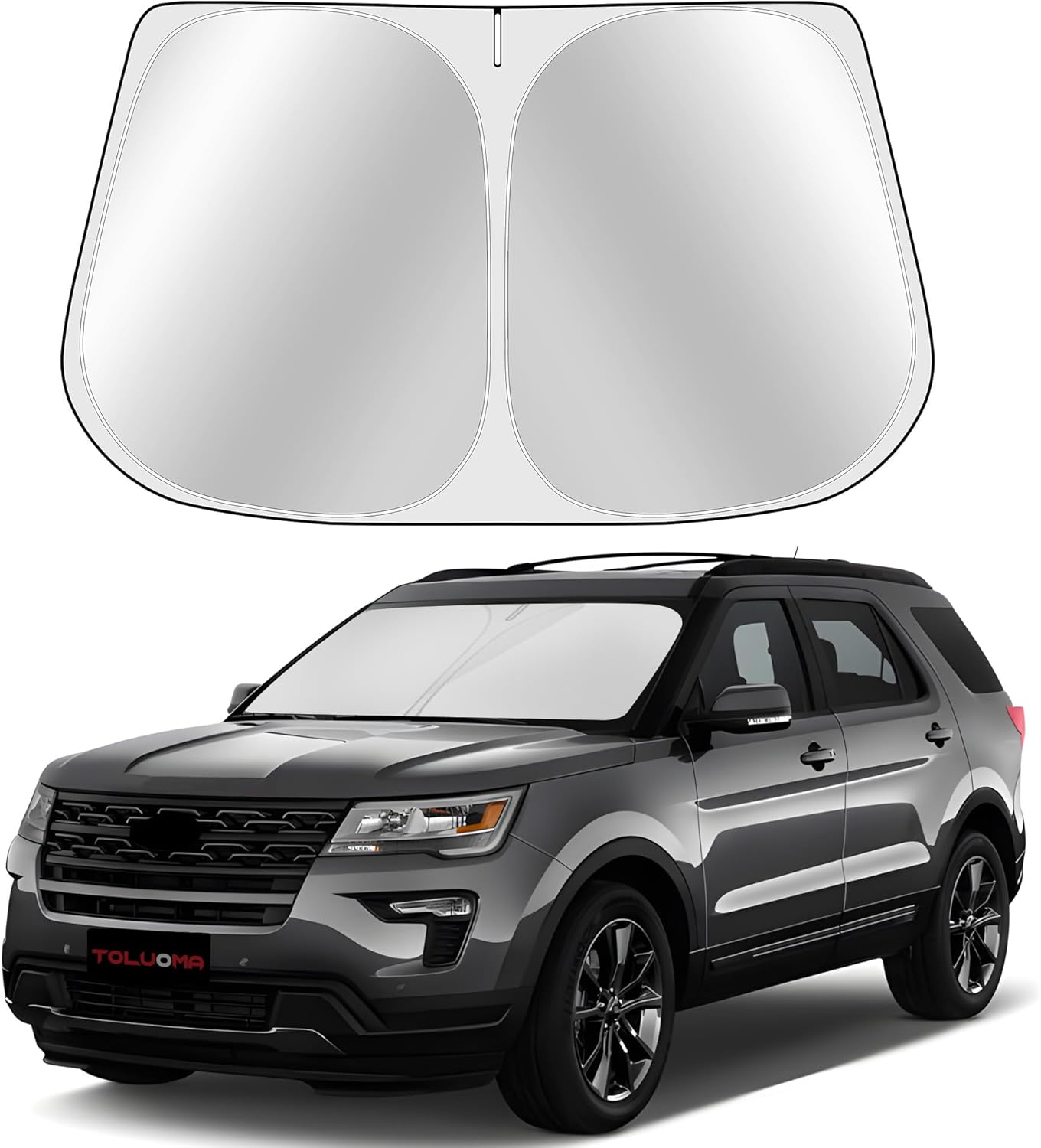Custom Fit Windshield Sun Shade for Ford Explorer 2011-2019 - Full Coverage, 210T Reflective Fabric, Double-Layer Design - Blocks 99% UV Rays, Keeps Car Cool, Easy to Install and Store