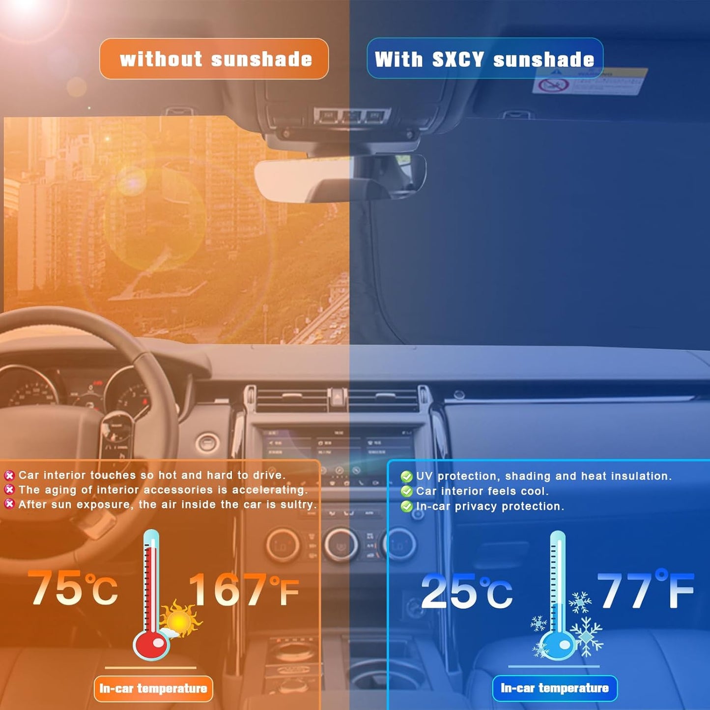 SXCY for 2017-2023 2024 Land Rover Discovery Windshield Sunshade 2021-2024 Discovery (S, Dynamic SE, Metropolitan) Accessories 2024 Discovery Sun Shade Foldable Sun Shield 2024 Discovery Sun Protector