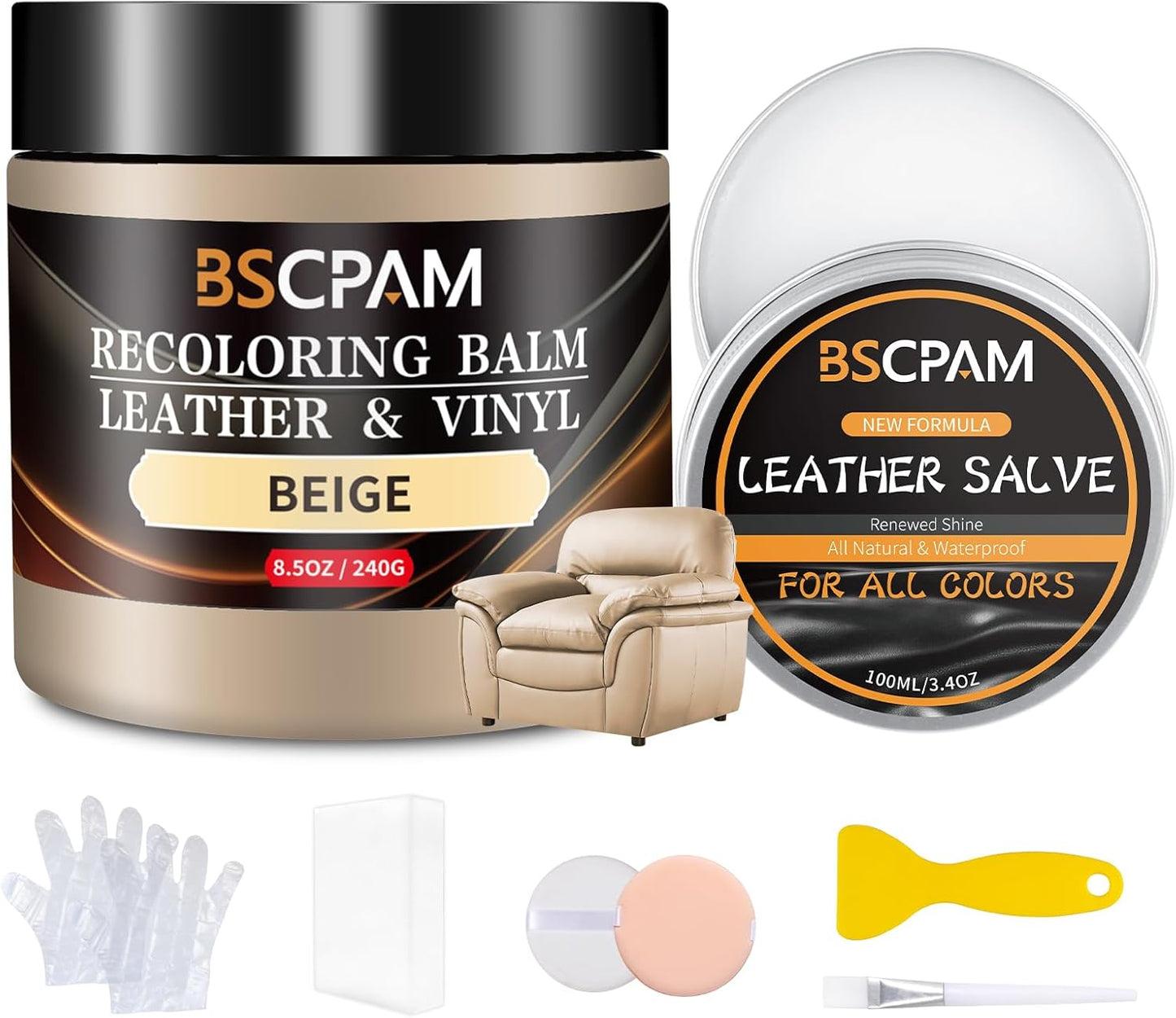 Beige Leather Recoloring Balm with 100ml Mink Oil,Leather Couch Scratch Remover,Leather Repair kit for Vinyl Furniture and Car Interior,Leather Dye Paint,Mink Oil for Leather