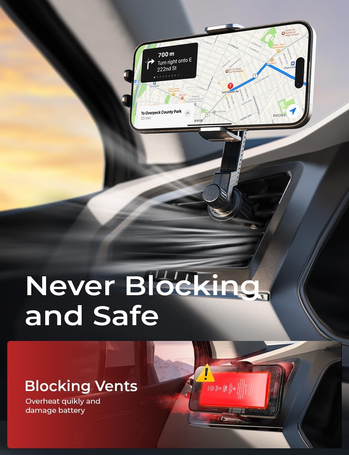 LISEN Phone Mount for Car Vent [Never Blocking] Rotatable Car Phone Holder Air Vent Clip 2024 Hands Free Cell Phone Car Mount for iPhone 16 Pro Max Plus 15 14 13 Samsung Android, Pink