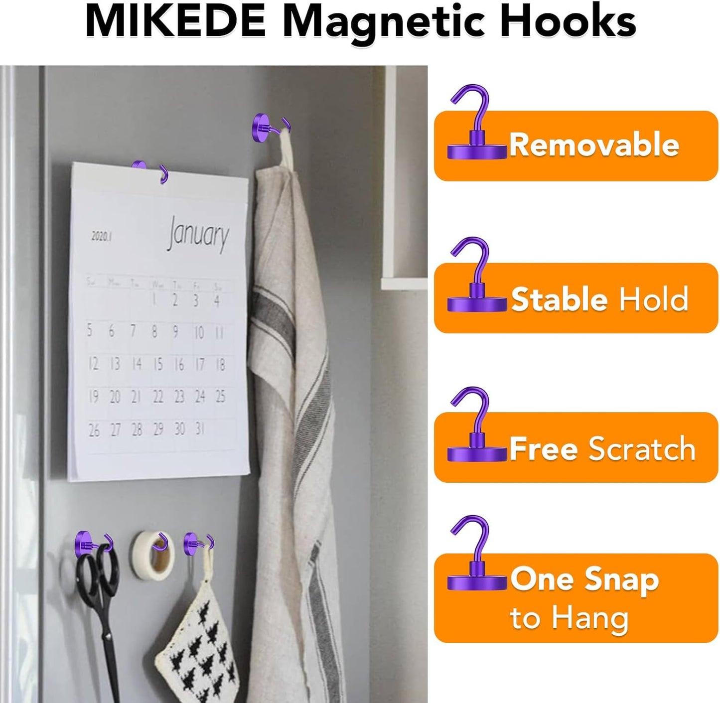 MIKEDE Magnetic Hooks,150LB Heavy Duty Magnets with Hook for Fridge, Strong Magnets Neodymium Industrial Hooks for Hanging, Magnetic Hanger for Toolbox, Cruise(Purple, 10 Pack)